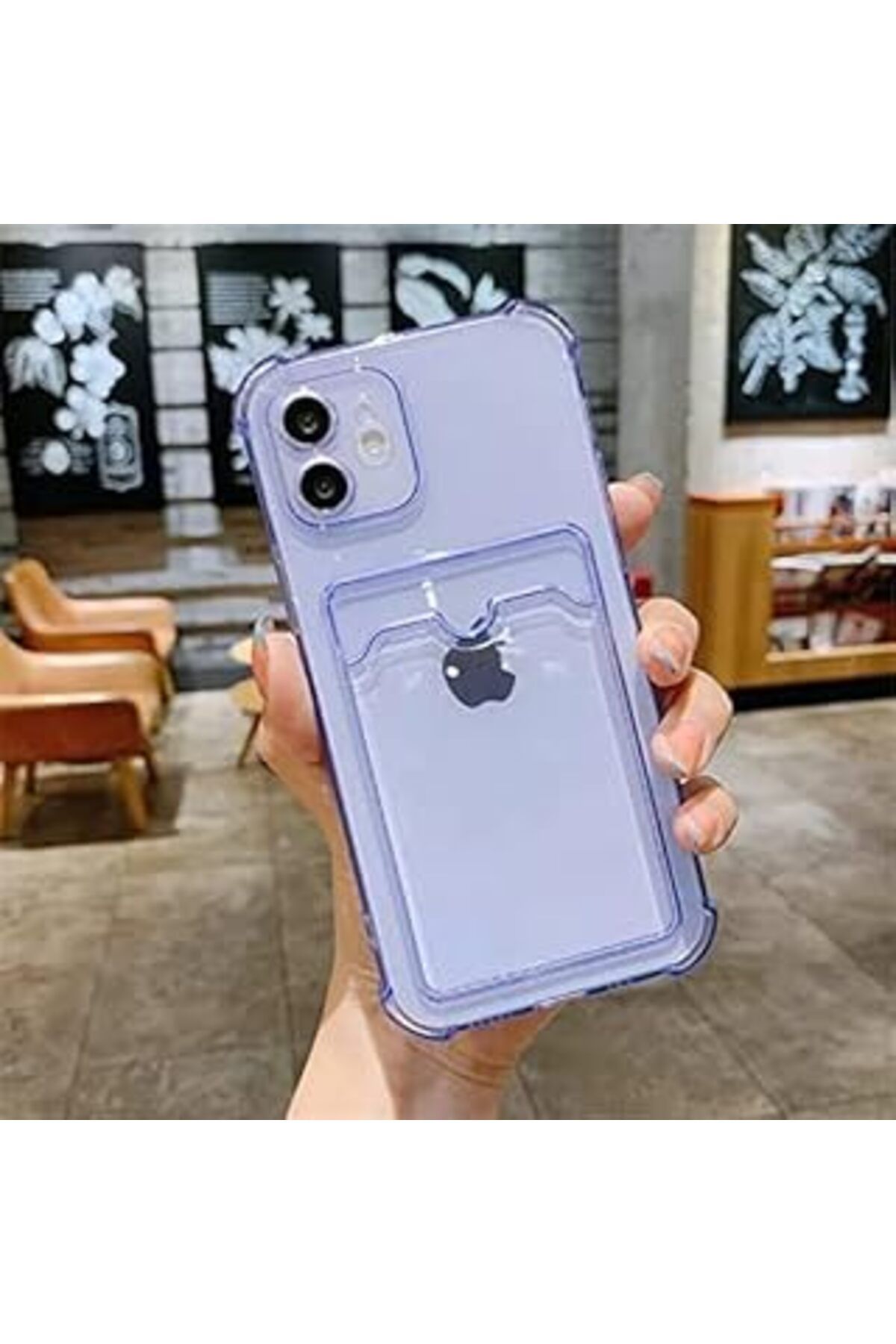 feifei Byconners Iphone 12 Uyumlu Lüx Kartlıklı Şeffaf Telefon Kılıfı (Lila)