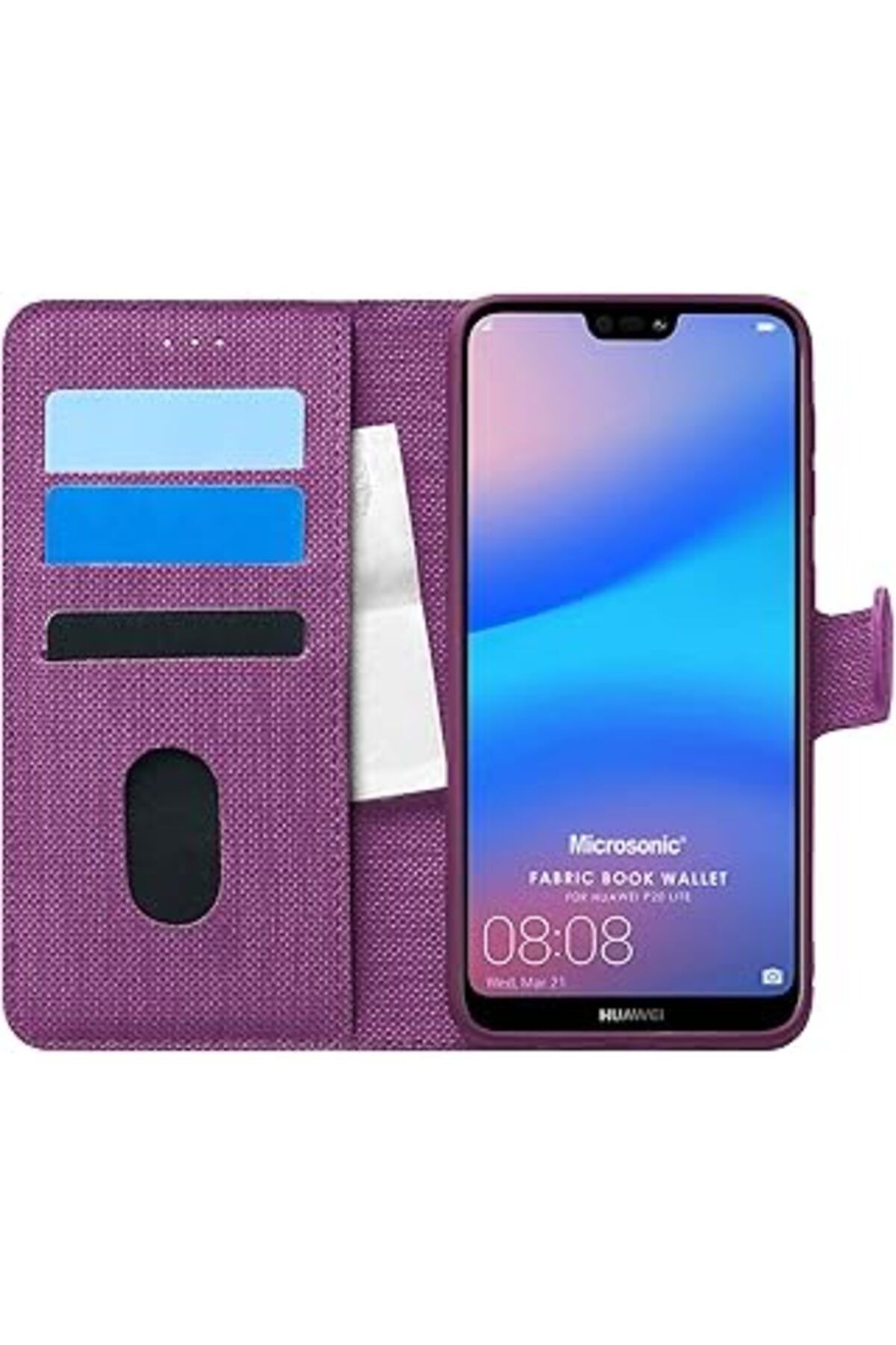 nerede bulurum Huawei P20 Lite Için Kılıf Fabric Book Wallet Mor [P20 Lite Ile Uyumlu Kılıf - Mor]