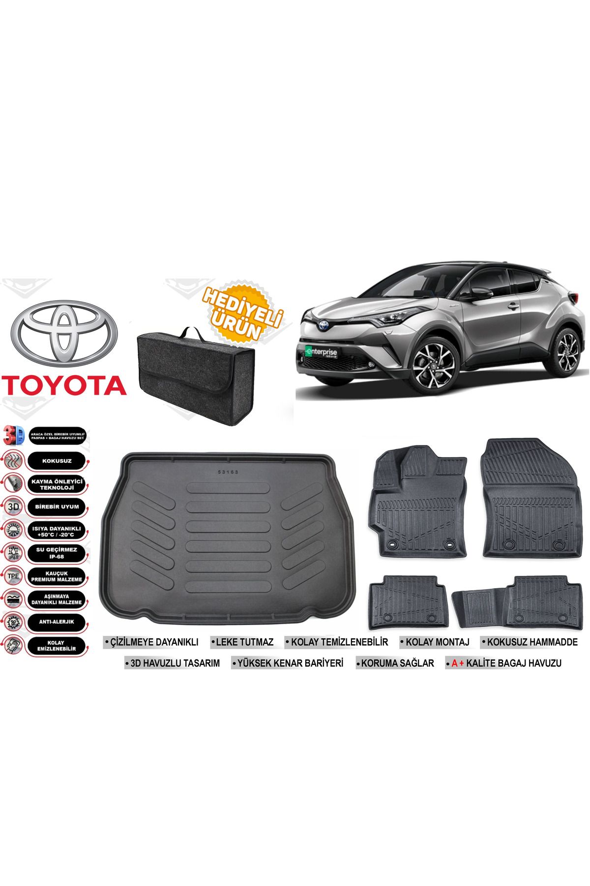 ko kaliteoto Toyota C-HR 2021 Model Bagaj Havuzu+Paspas Seti Profesyonel Serisi Hediyeli