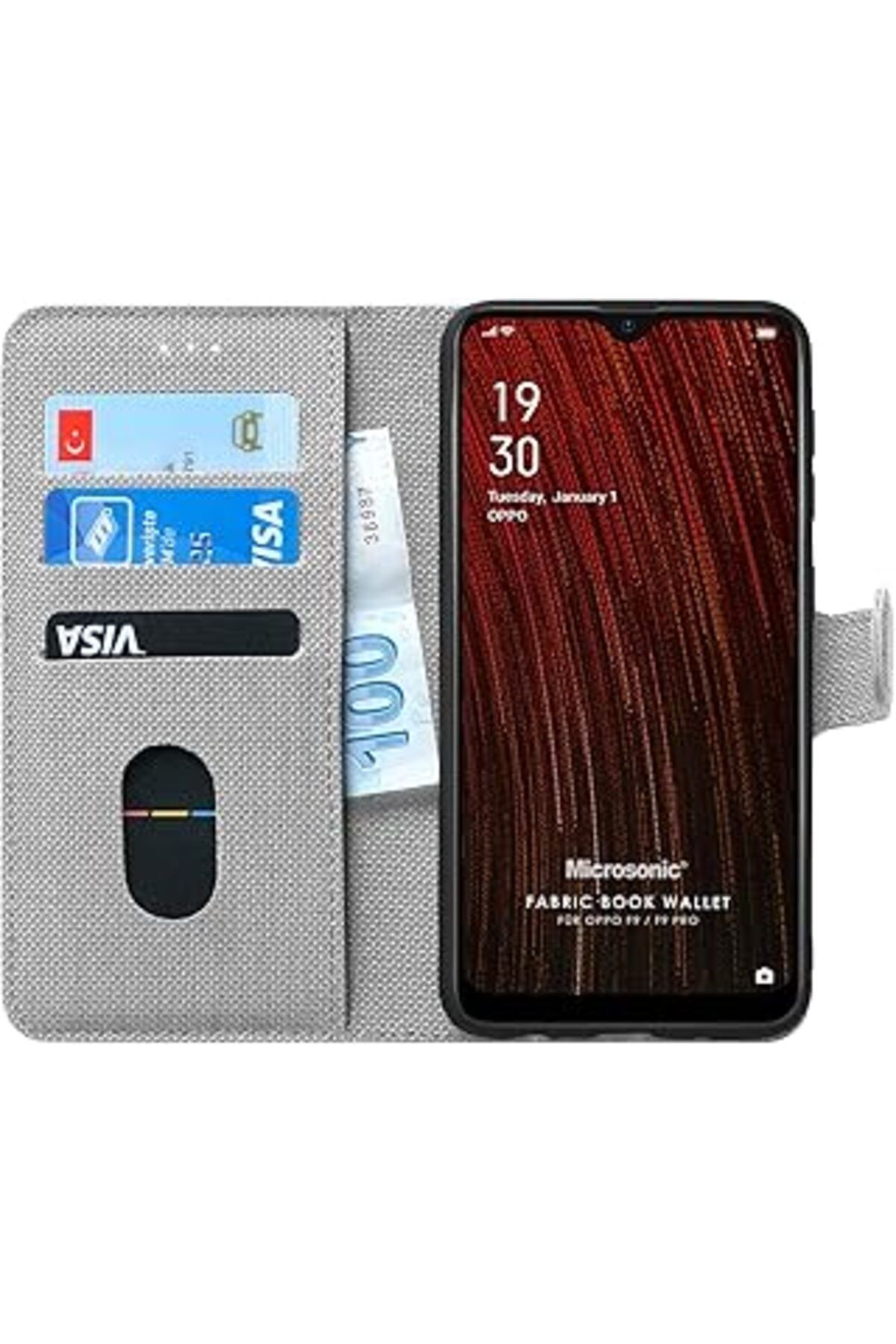 MAGNESİA Oppo F9 / F9 Pro Kılıf Fabric Book Wallet Gri