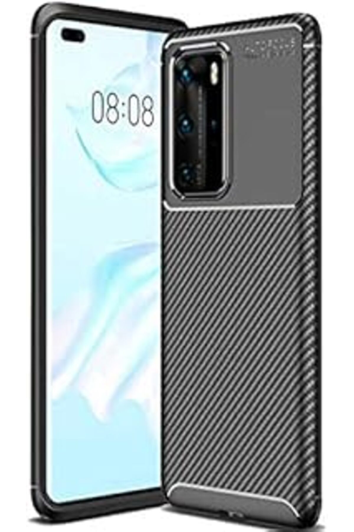 EDALKILIÇ Huawei P40 Pro Kılıf Sert Korumalı Zırh Karbon Fiber Kapak Siyah