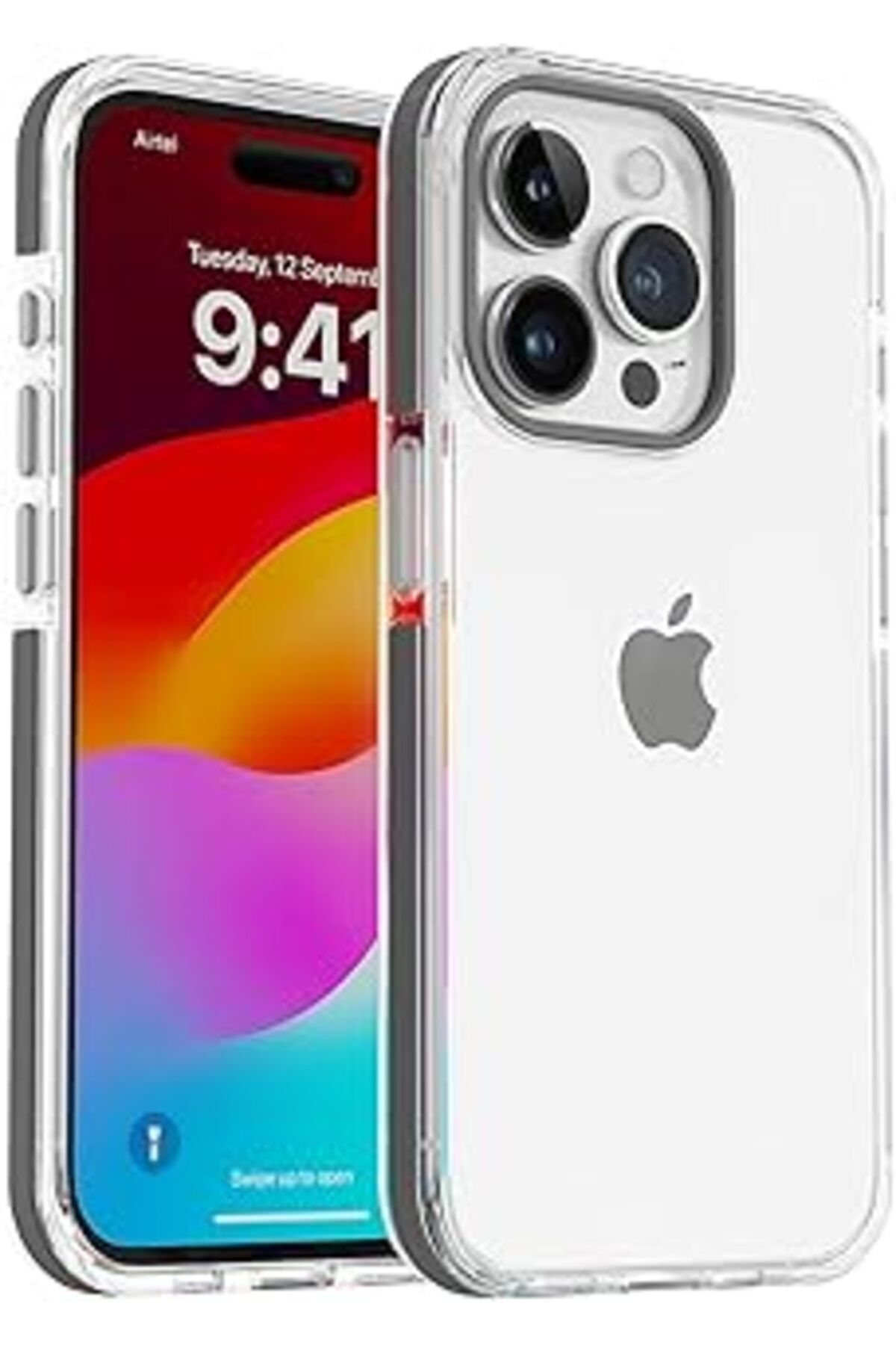 NZM TİCARET İPhone 15 Pro Max Için Hybrid Serisi Arkası Kristal Şeffaf Polikarbonat Kenarları Silikon Ka