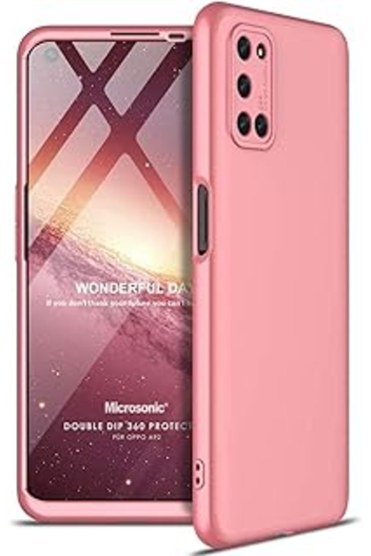 NZM TİCARET Oppo A92 Için Kılıf Double Dip 360 Protective Rose [A92 Ile Uyumlu Kılıf - Rose Gol