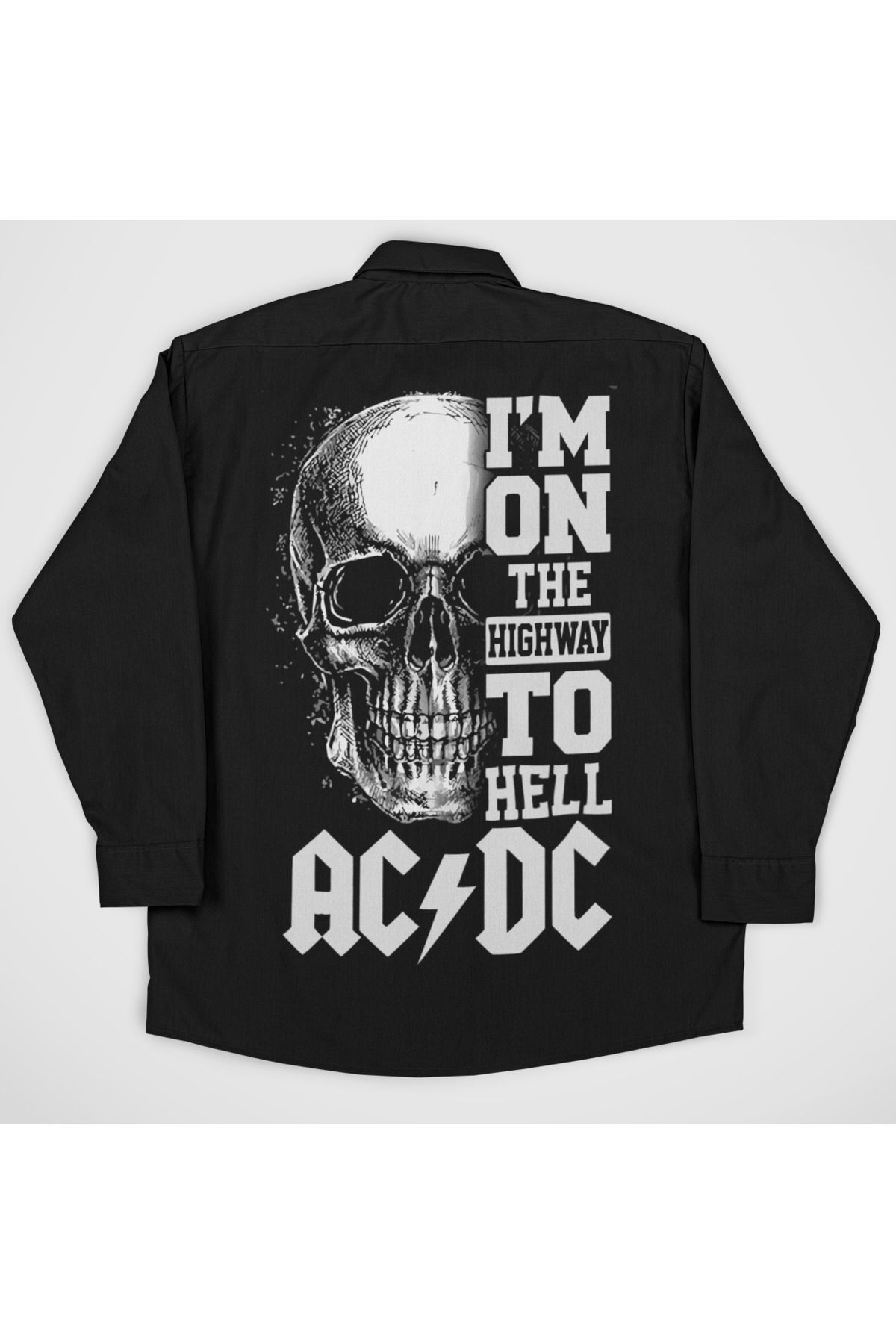 SEVBANO AC DC Highway To Hell Müzik Grubu Baskılı Unisex Rock Metal Cepli Gömlek