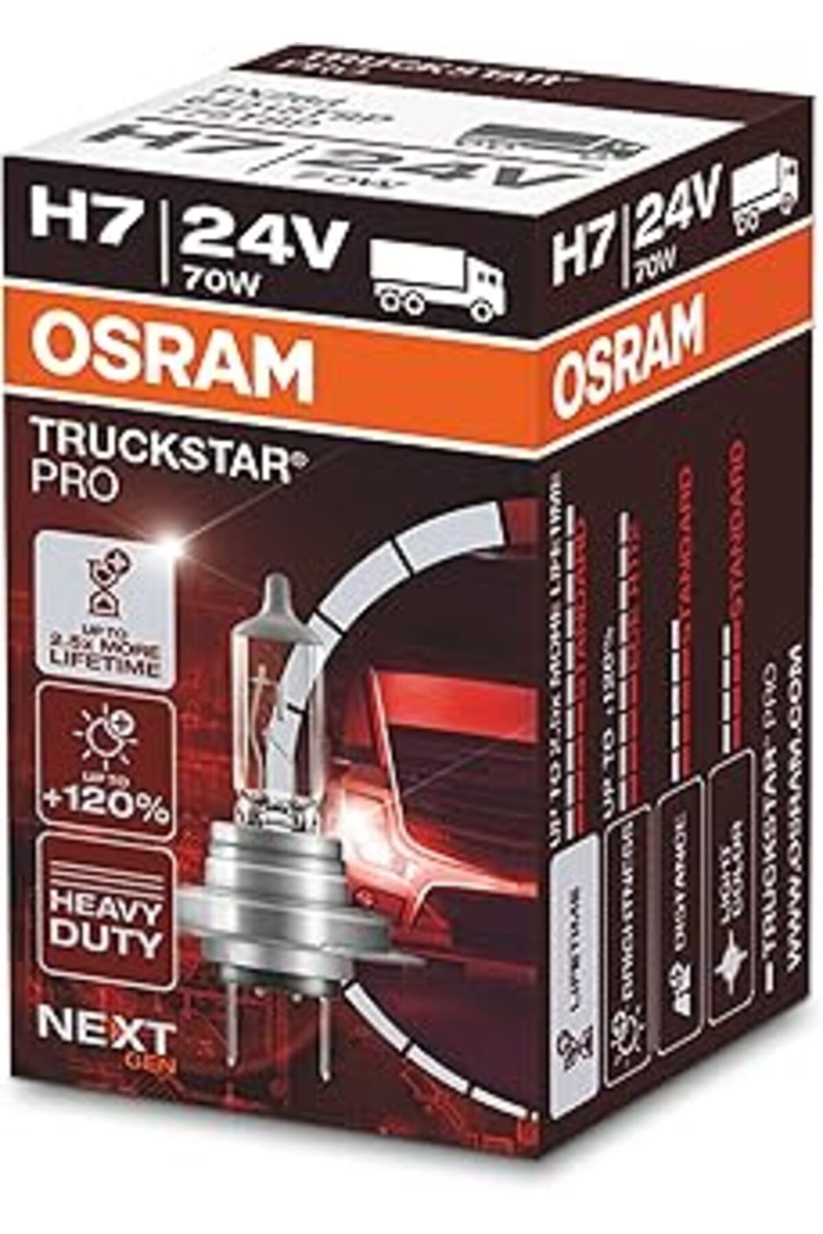 NZM TİCARET Ampul Truckstar Pro H7 24V 70W%120'Ye Kadar Fazla Işık 2.5X Daha Uzun Kullanım Süresi 64215Tsp