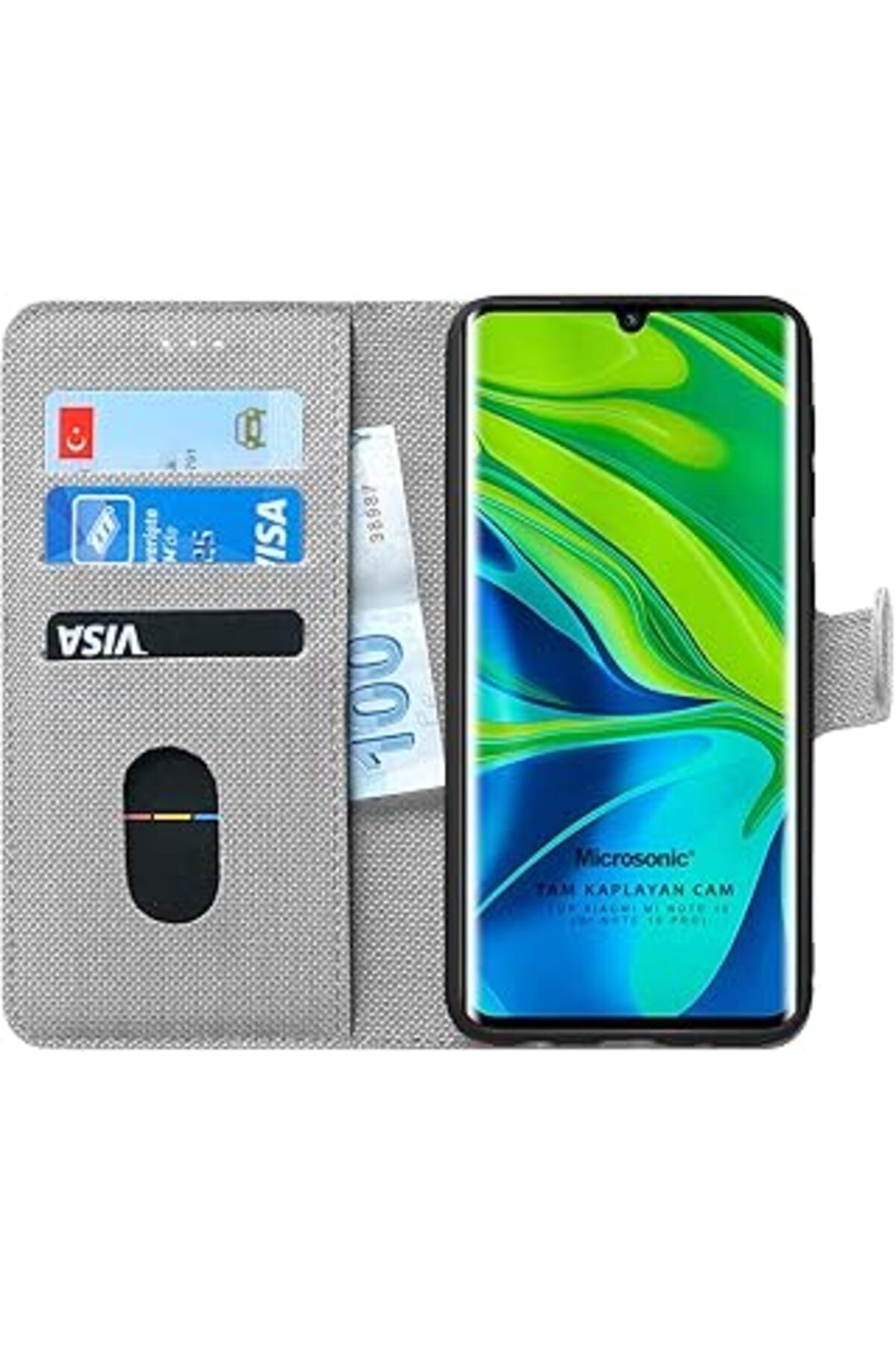 EDALKILIÇ Mi Mi Note 10 Pro Için Kılıf Fabric Book Wallet Gri [Mi Note 10 Pro Ile Uyumlu Kılıf