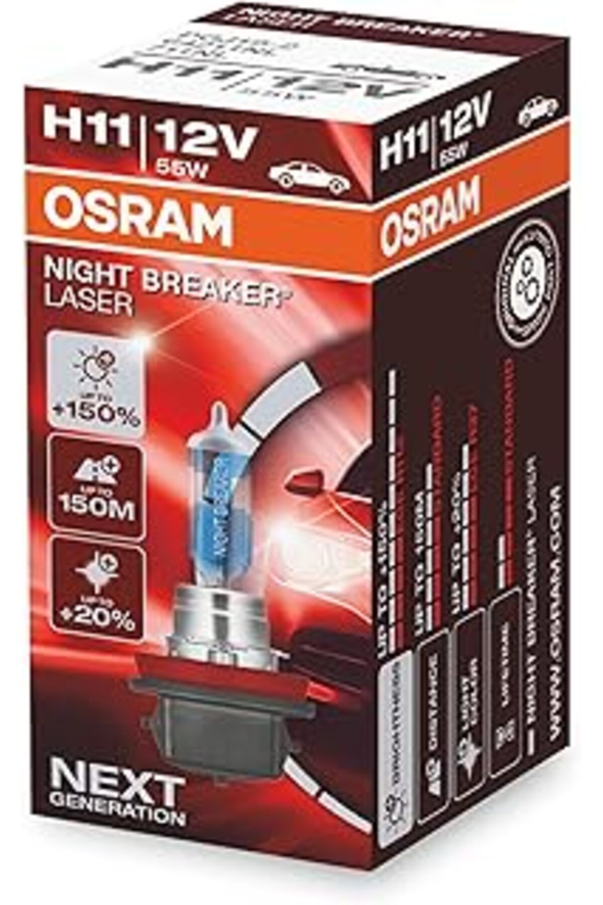 NZM TİCARET Ampul Night Breaker Laser H11 12V 55W%150'Ye Kadar Fazla Işık 150M'Ye Kadar Fazla Görüş Açısı