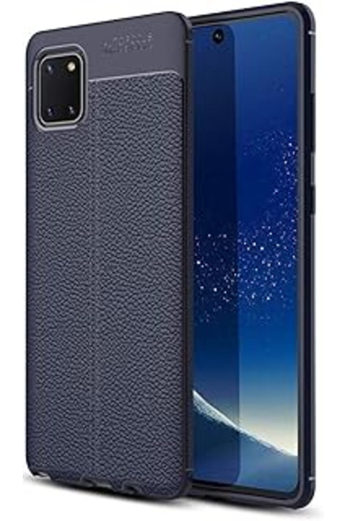 MAGNESİA Galaxy A81 (Note 10 Lite) Kılıf Deri Görünüm Sert Karbon Kapak Lacivert