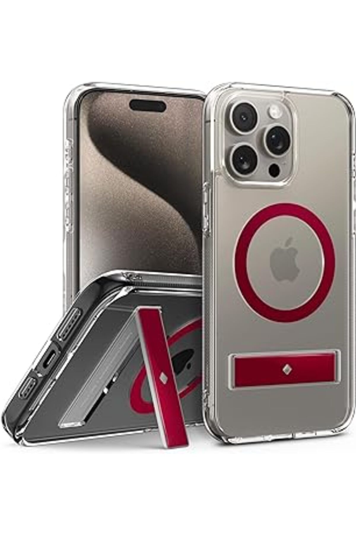 EDALKILIÇ Spigen Caseology Iphone 15 Pro Kılıf Cap Mag Magsafe Özellikli Kickstand Clear Red - Acs07090