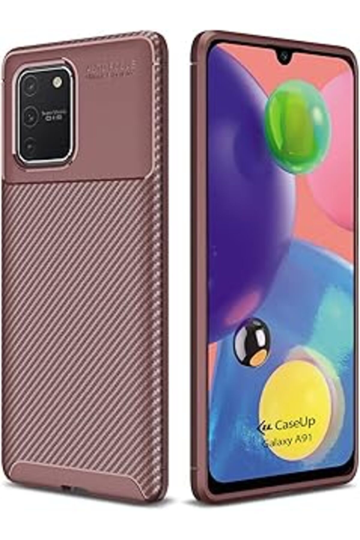 MAGNESİA Caseup Galaxy A91 Uyumlu Kılıf, Caseup Fiber Design Kahverengi