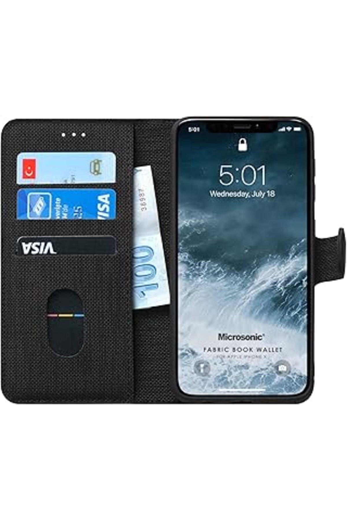 EDALKILIÇ Iphone X Için Kılıf Fabric Book Wallet Siyah [Iphone X Ile Uyumlu Kılıf - Siyah]