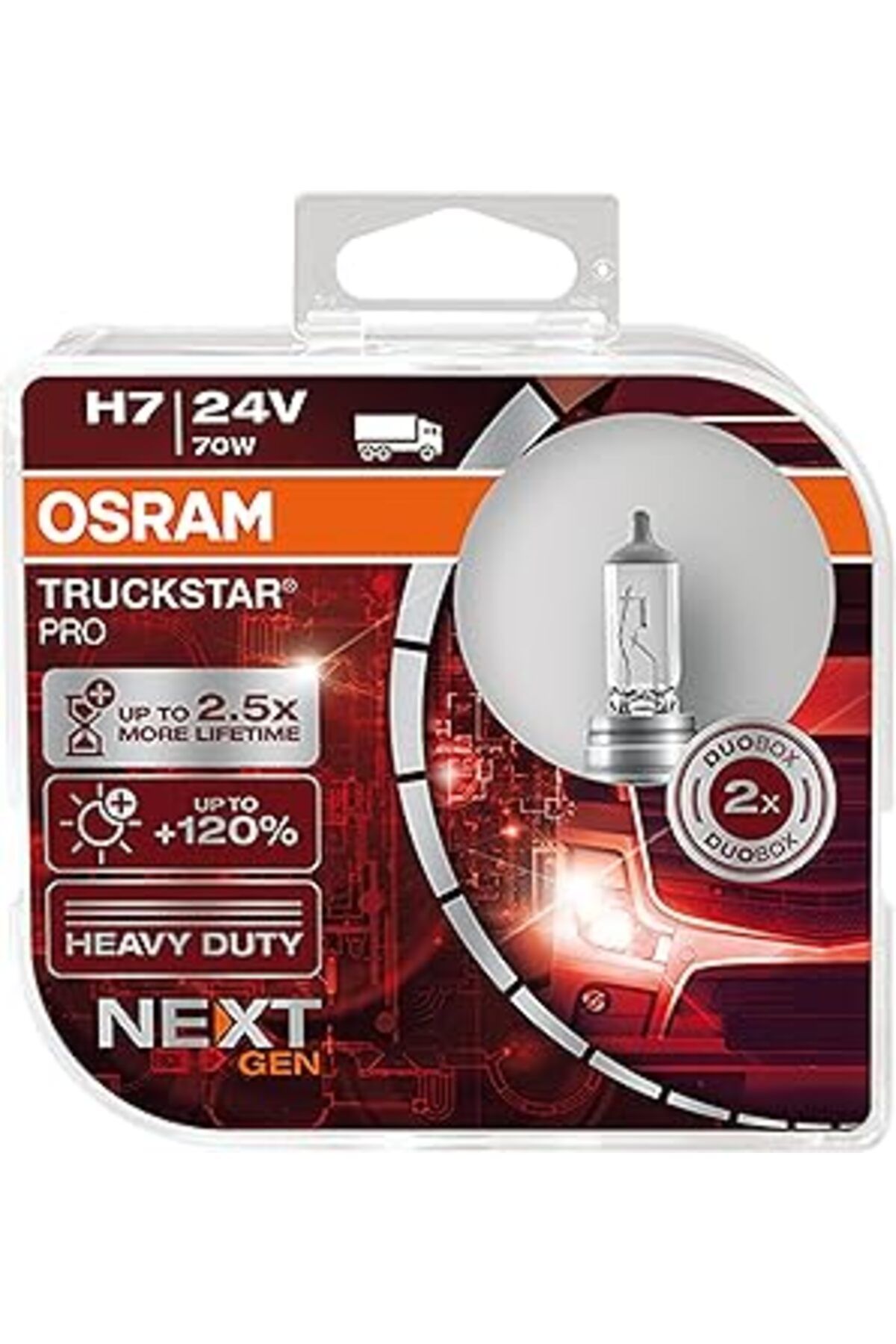 NZM TİCARET Ampul Truckstar Pro H7 24V 70W%120'Ye Kadar Fazla Işık 2.5X Daha Uzun Kullanım Süresi, İKili