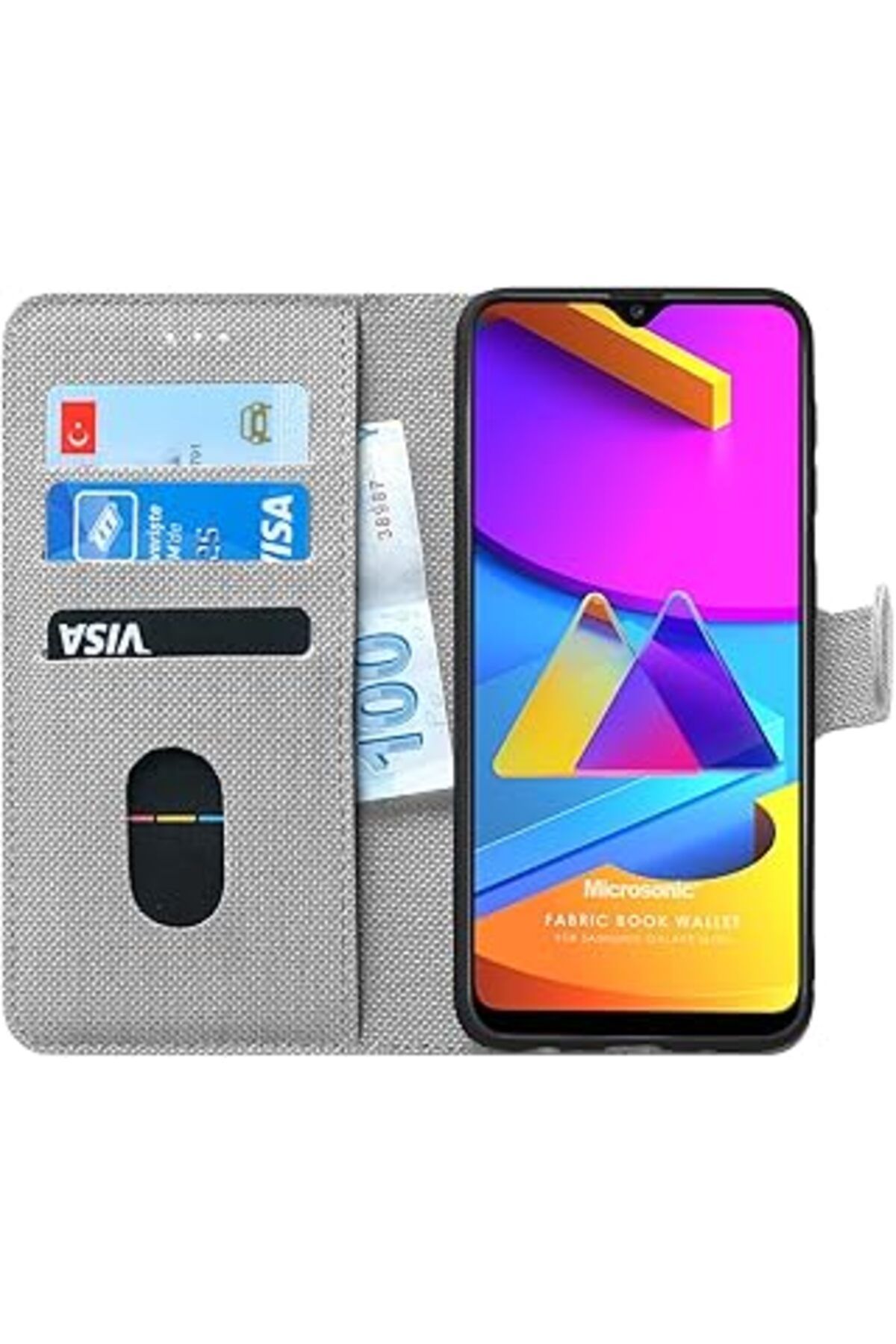 feifei Galaxy M10S Için Kılıf Fabric Book Wallet Gri [Galaxy M10S Ile Uyumlu Kılıf - Gr