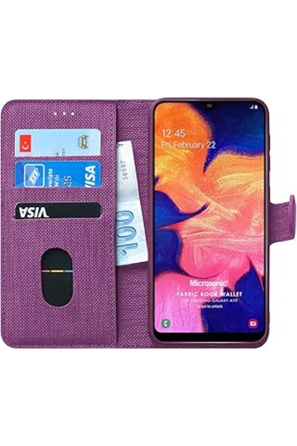 feifei Galaxy A10 Için Kılıf Fabric Book Wallet Mor [Galaxy A10 Ile Uyumlu Kılıf - Mor]