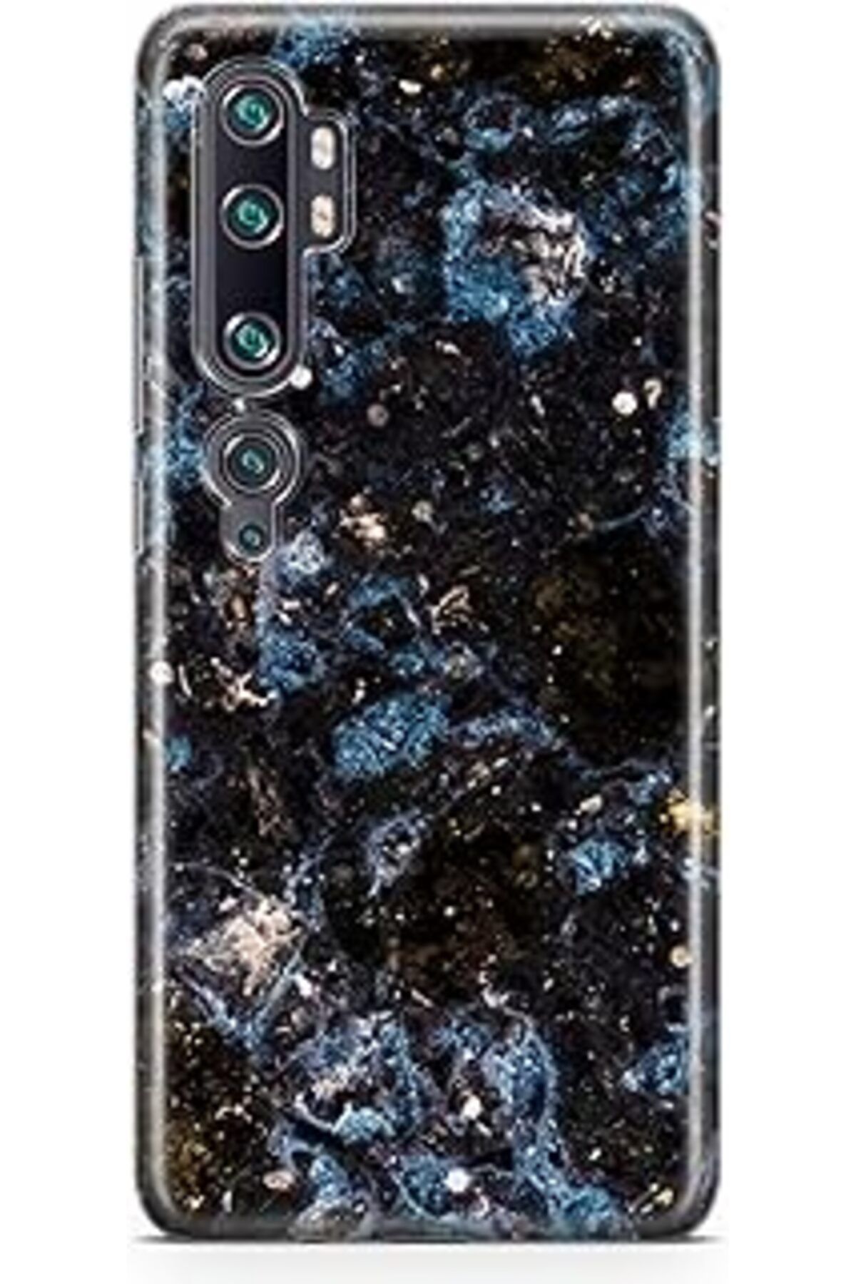 MAGNESİA Melefoni Mi Redmi Note 10 Kılıf Marble Siyah Mavi, Şeffaf