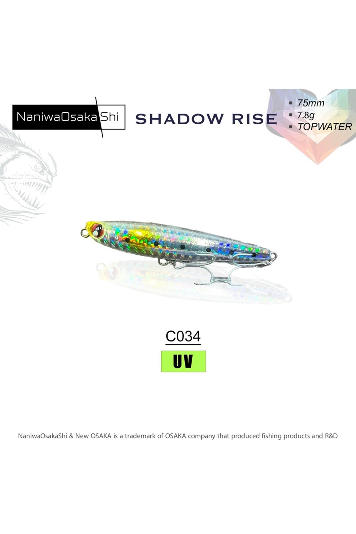 NaniwaOsaka Shi Naniwaosakashi Shadow Rise Topwater 75 Mm 7.8 Gr Su Üstü Maket Balık C034