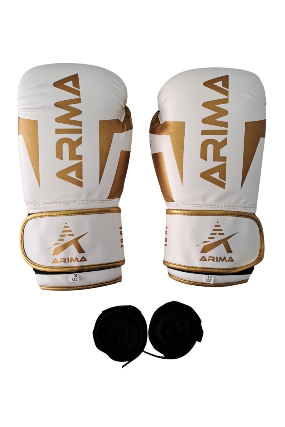 ARIMA Arıma Boks Kickboks  Muaythai Eldiveni Nova-4 Beyaz-Gold + Bandaj Set