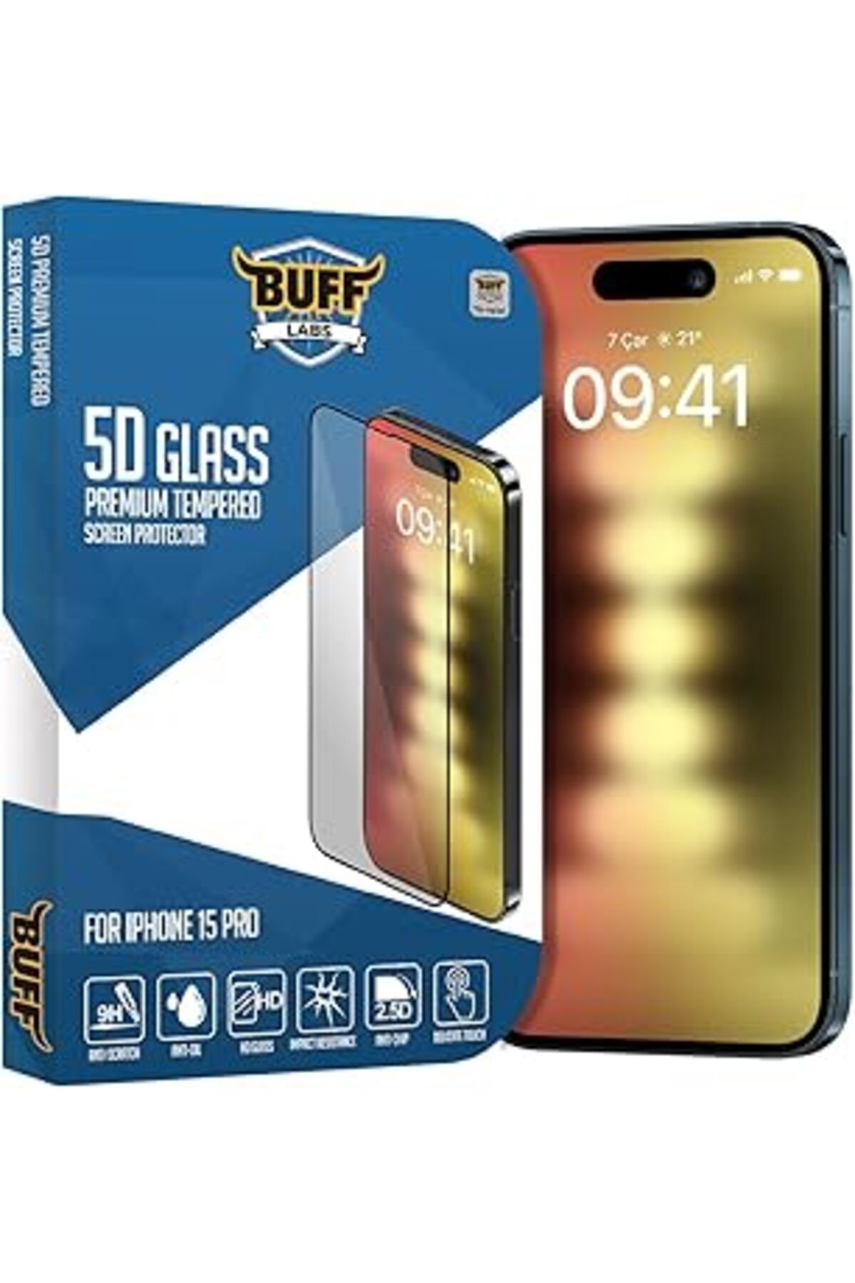 NZM TİCARET Buff, Iphone 15 Pro Ile Uyumlu 5D Glass Ekran Koruyucu, Bf5P5D, Şeffaf