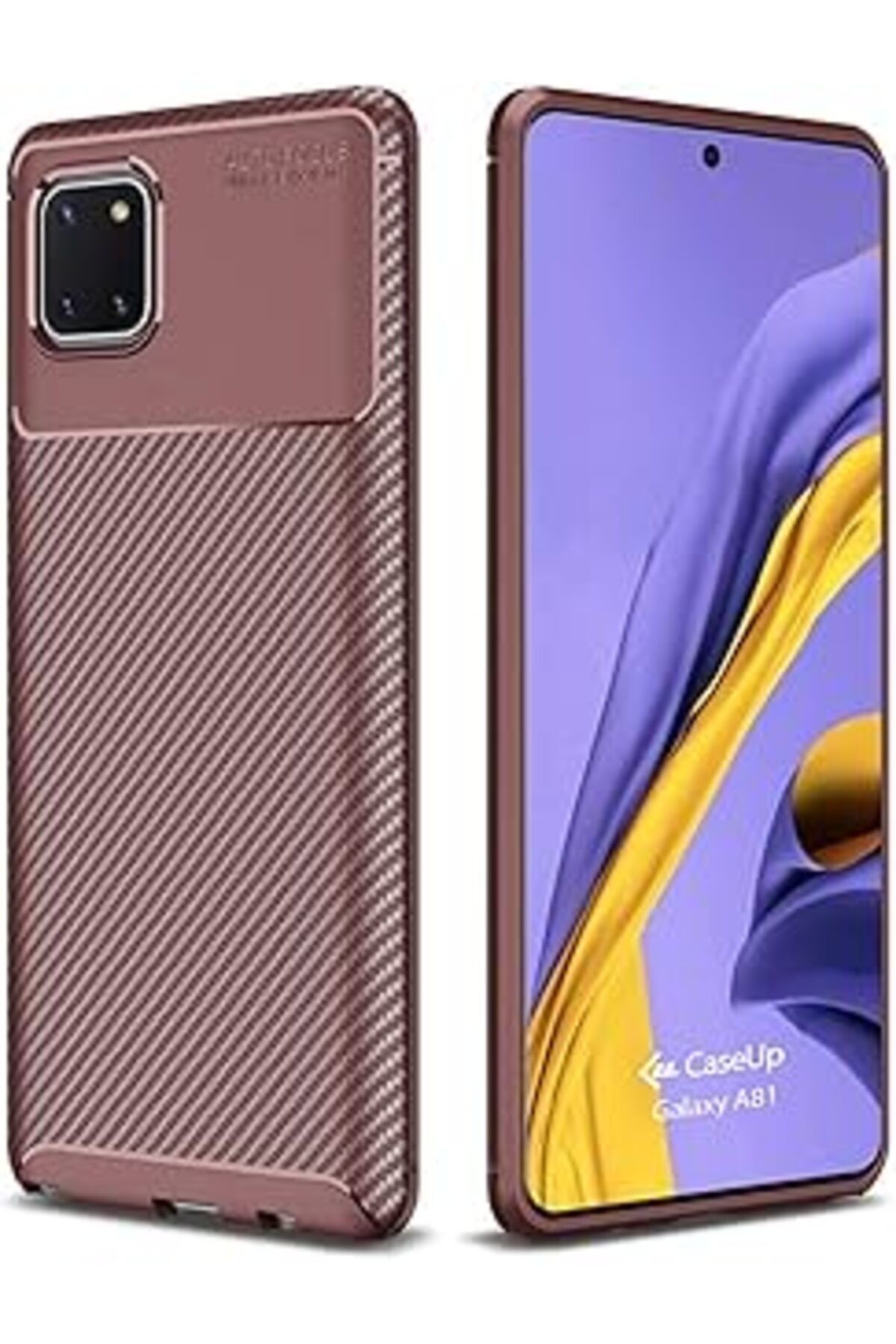 Epatim Caseup Galaxy A81 Uyumlu Kılıf, Caseup Fiber Design Kahverengi