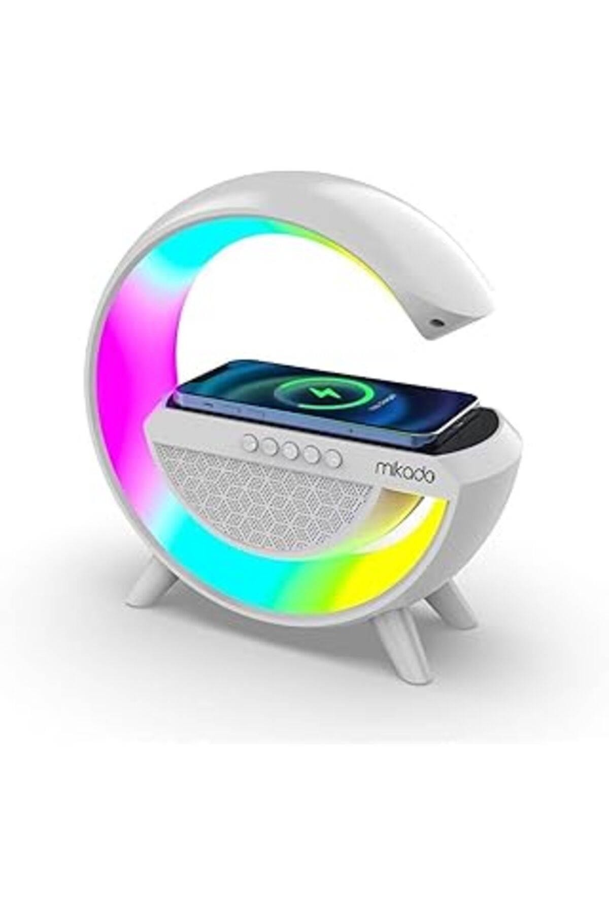 NZM TİCARET Md-G111 Beyaz Rgb10W 1800Mah 10 Metre Mesafeli Bluetooth/Tf/Usb/15W Wireless Şarj Rgb Işıklı