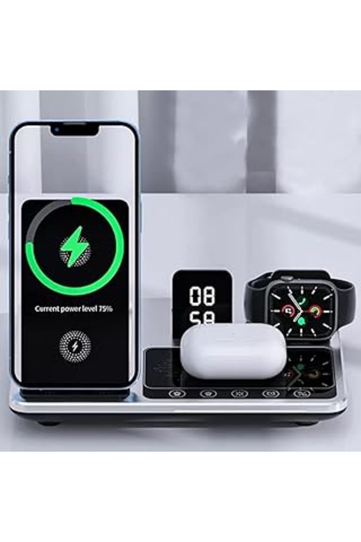 ShopZum Iphone Ile Uyumlu Kablosuz Şarj Cihazı 15W Qc Speed Dock İStasyon Magsafe Ile Uyumlu 4In1