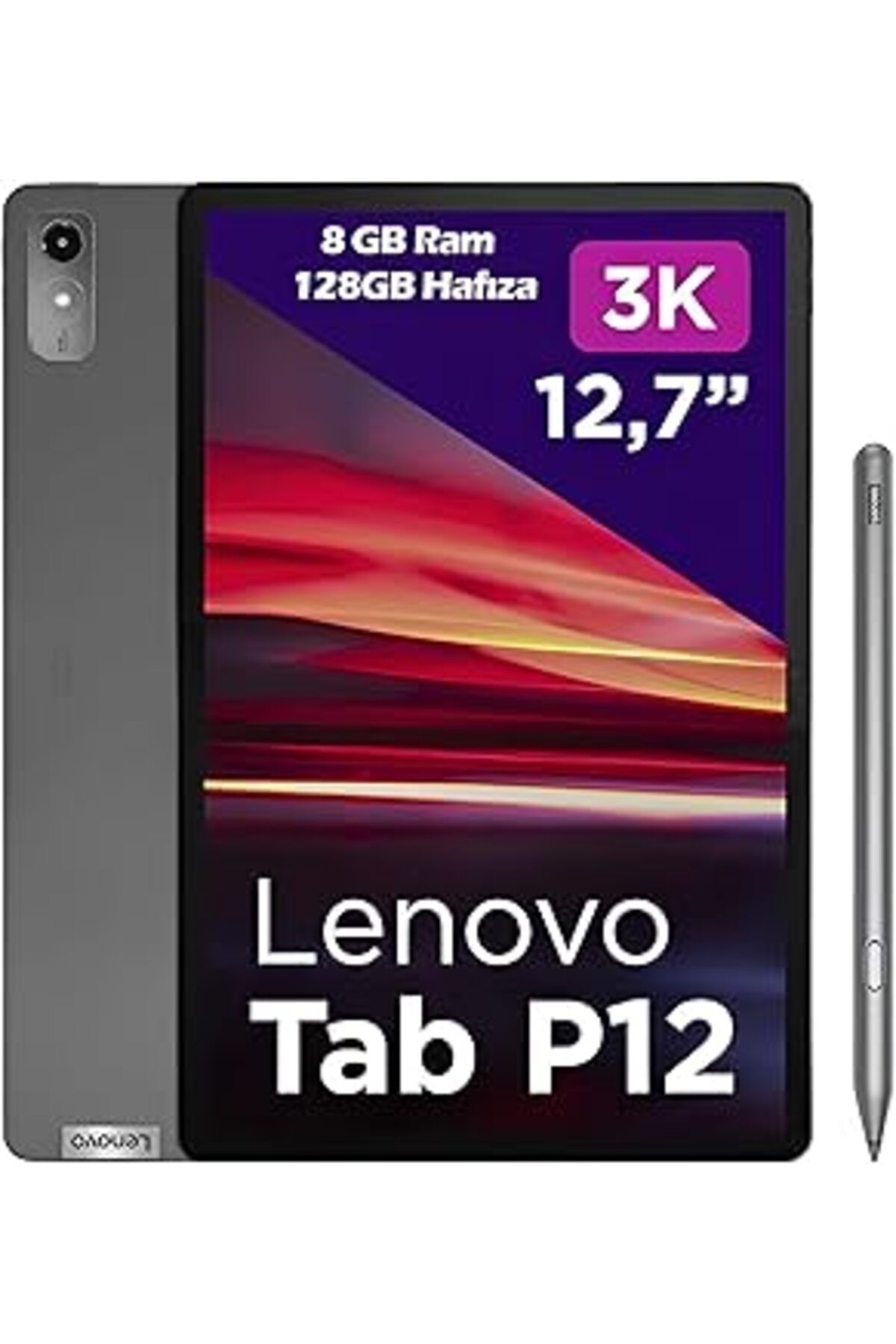 NZM TİCARET Lenovo Tab P12 Tb370Fu 8Gb + 128Gb 3K 12.7'' Wifi Tablet Zacl0030Tr + Lenovo Tab Pen Plus Hediyeli