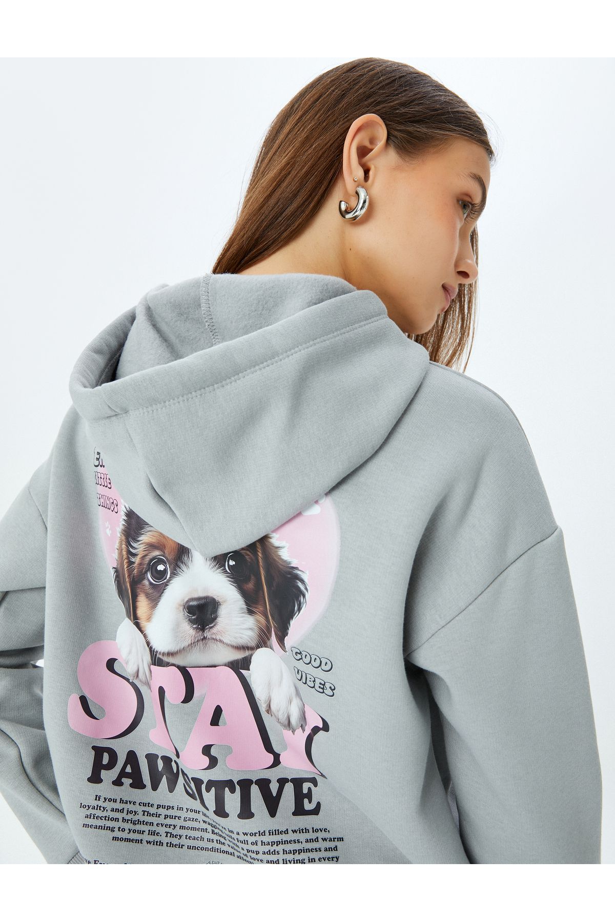 Koton KT - Kapüşonlu Köpek Temalı Arkası Baskılı Oversize Sweatshirt