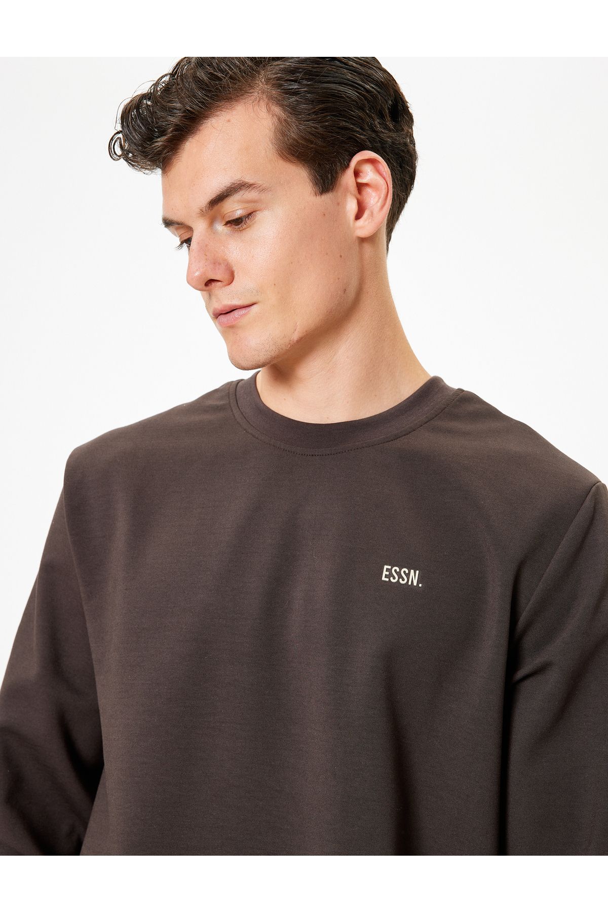 Koton KT - Bisiklet Yaka Sweatshirt Minimal Baskılı Basic İnterlok Kumaş Pamuk Karışımlı