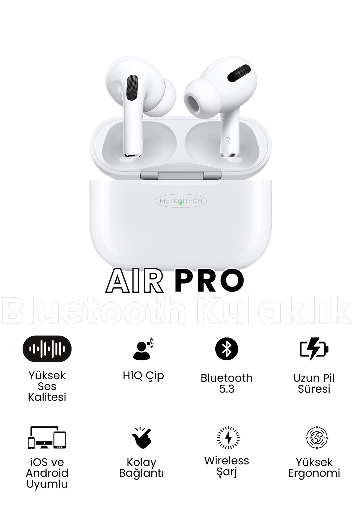 MactivePro Air Pro Bluetooth Kulaklık Tüm Telefonlara Uyumlu Yüksek Kaliteli Ses Deneyimi Kılıf Hediye Gelişmiş