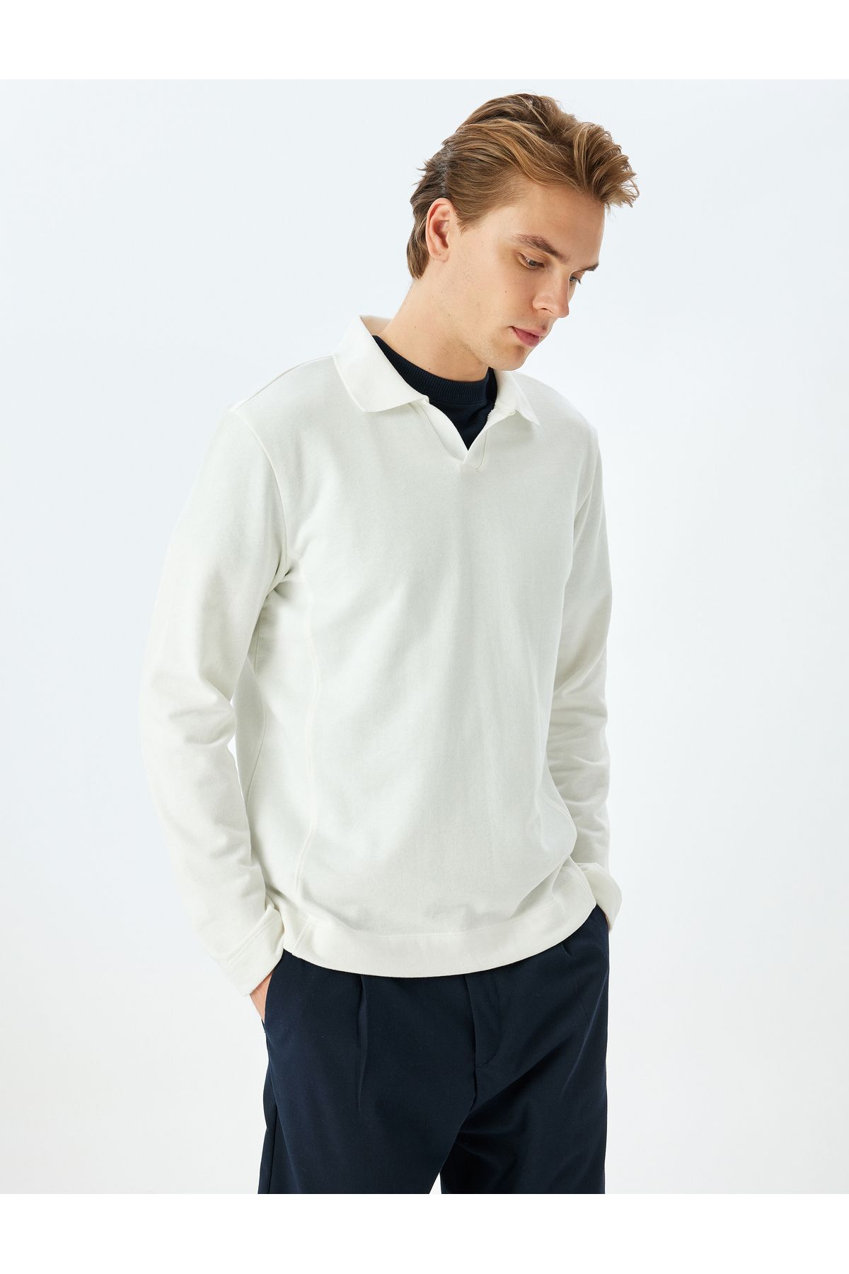 Koton KT - Uzun Kollu Basic Polo Yaka Sweatshirt