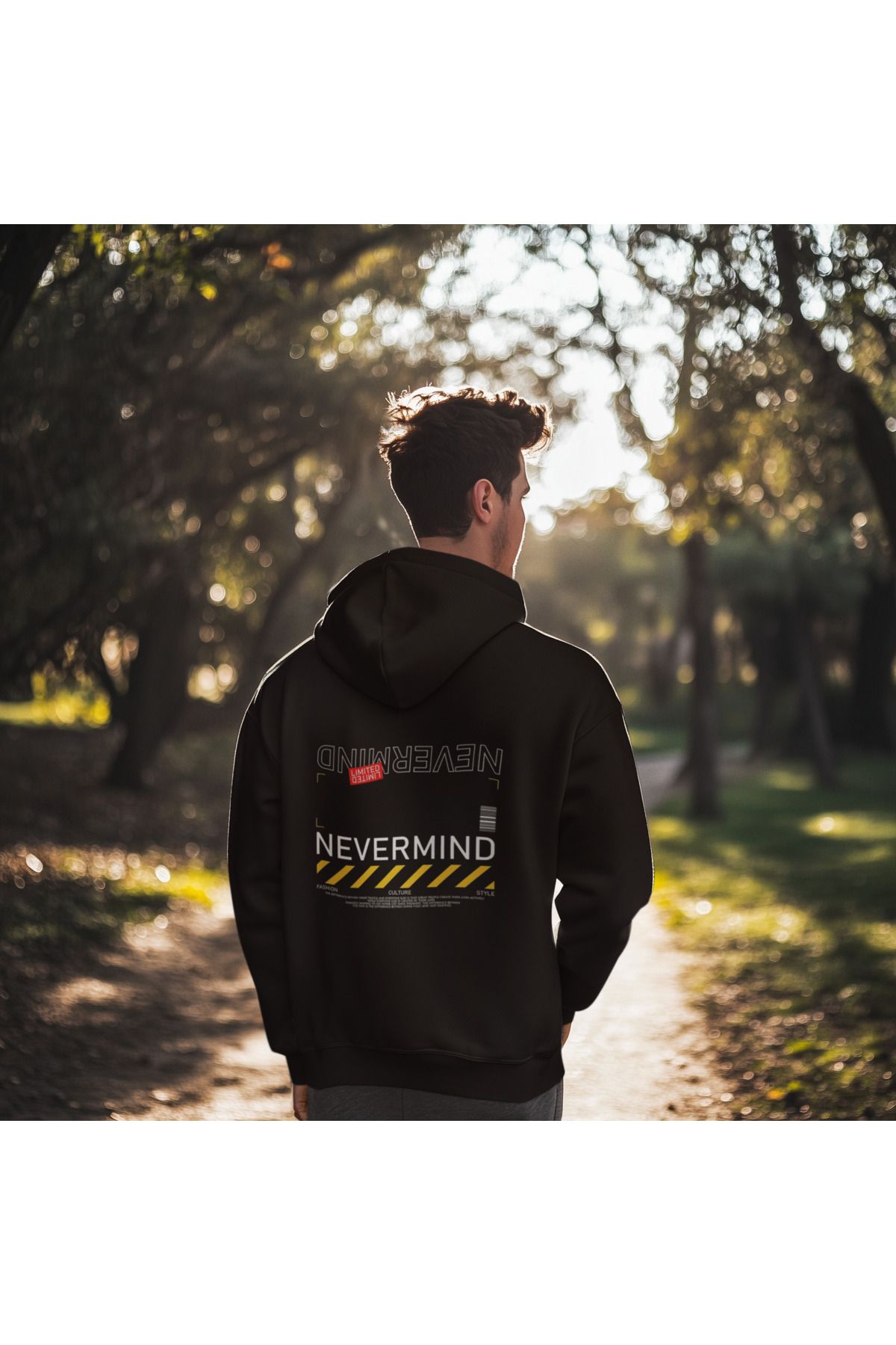 NEVERMIND Unisex Nevermind Barcode Baskılı Oversize Baskılı Kapşonlu Sweatshirt 3 Iplik