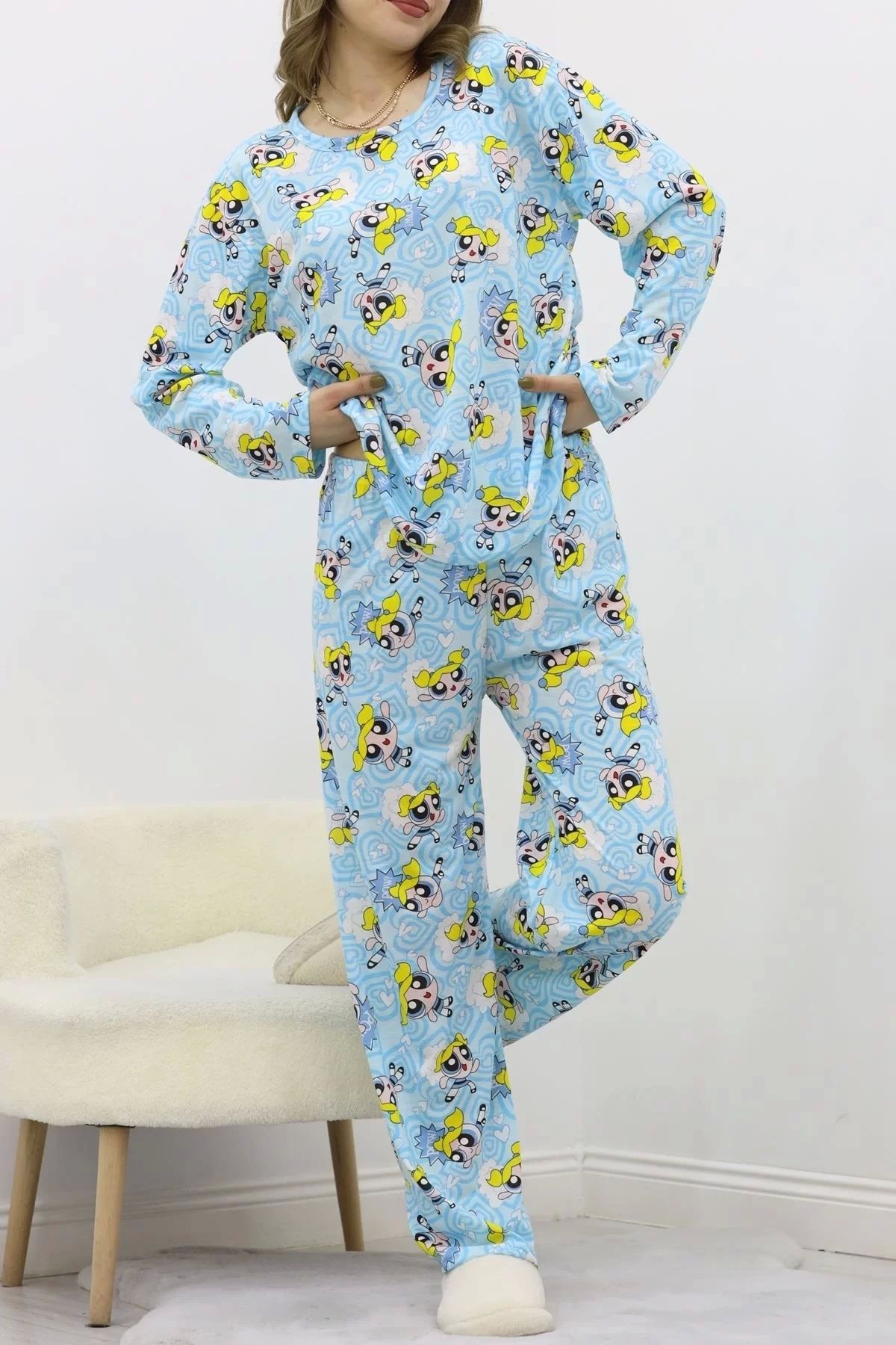 KAZAX Desenli Poliviskon Pijama Takımı Mavi - 818.1287.