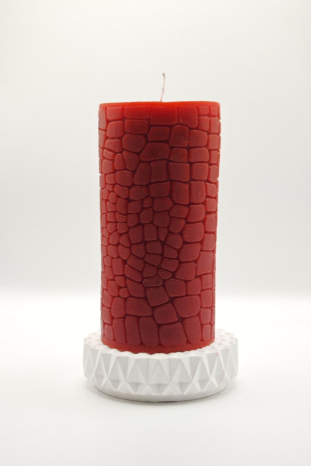 CandleCastCreation TAŞ DETAYLİ SÜTUN KIRMIZI MUM