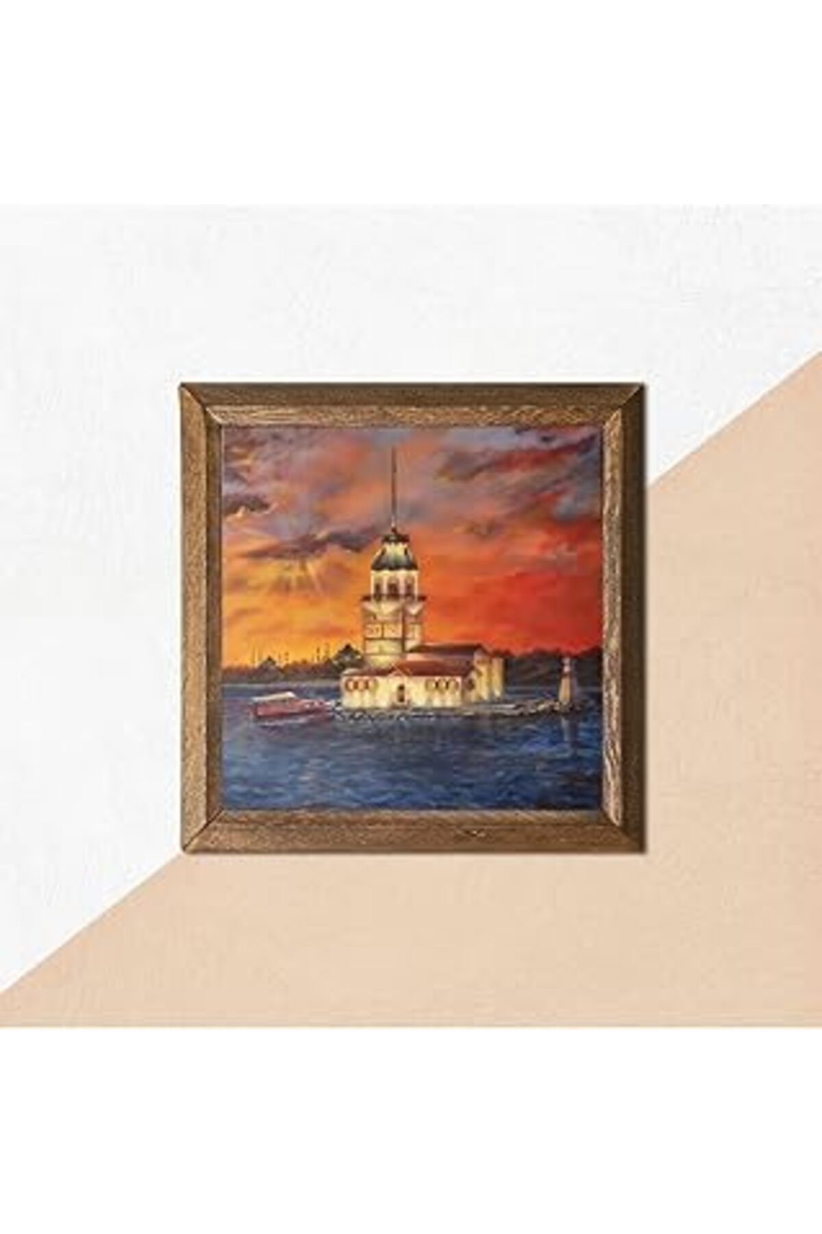 EDALKILIÇ Pione İStanbul Kız Kulesi Taş Duvar Tablosu Ahşap Çerçeveli Duvar Dekoru Wall Art 25X25Cm W1-88