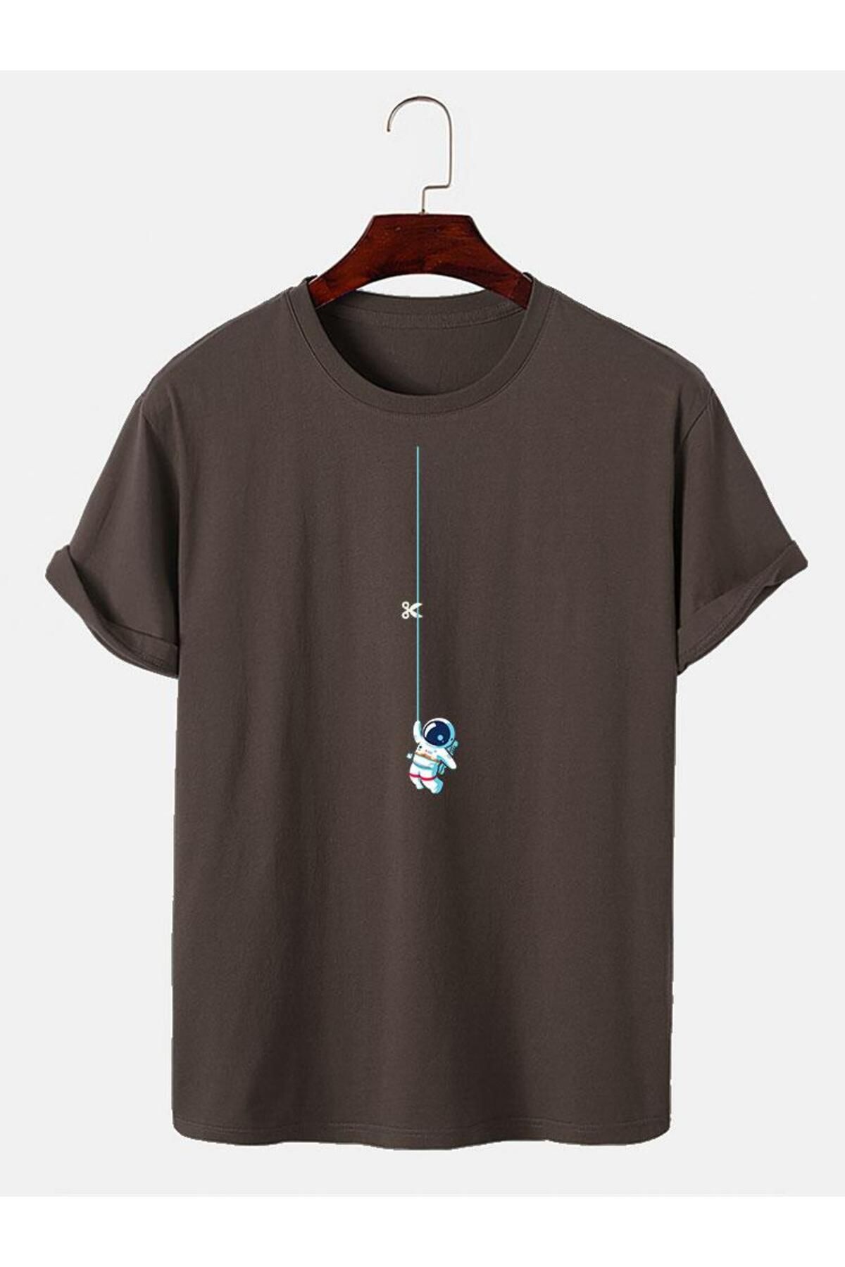 KUAS İP ÜZERİNDE ASTRONOT Baskılı Oversize Pamuklu (Unisex) T-Shirt