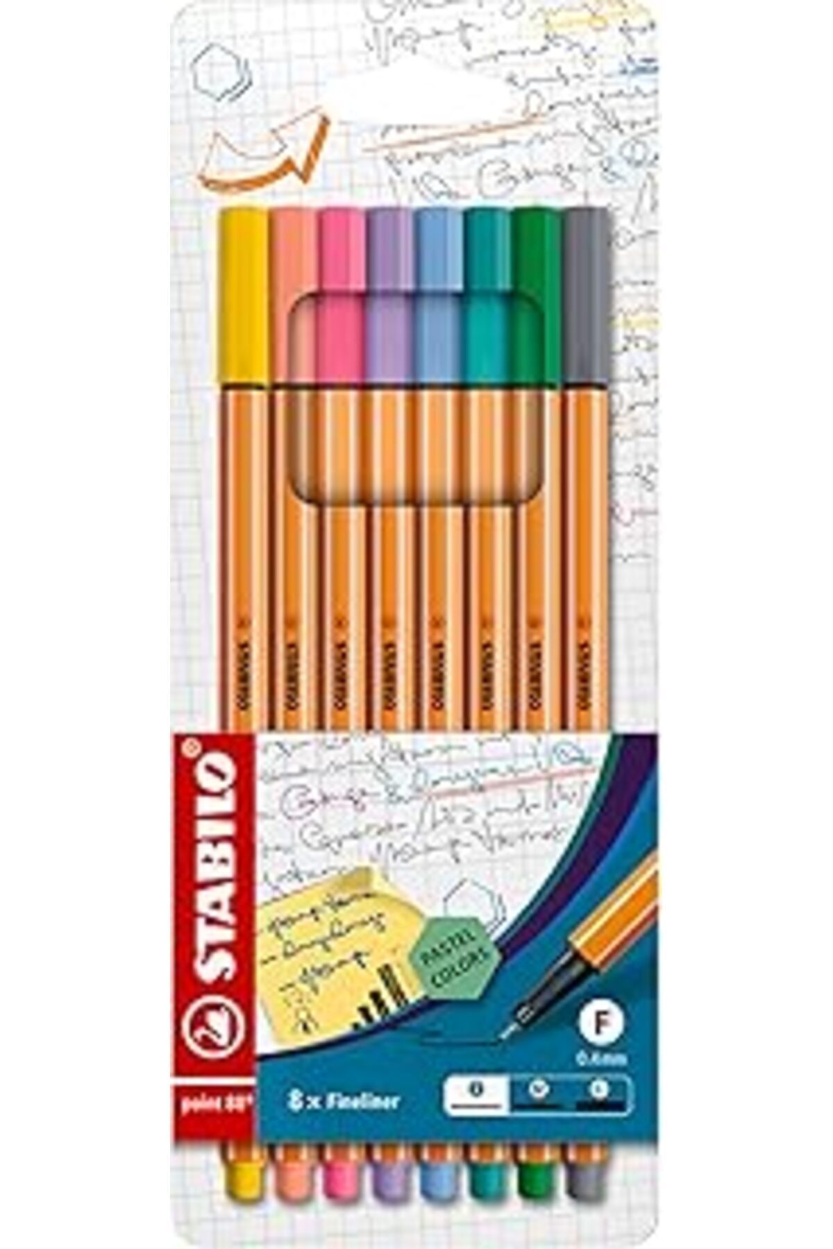 Epatim-Point 88 - Fine Felt Tip Pen - Pack of 8 - Assorted Pastel Tones 1