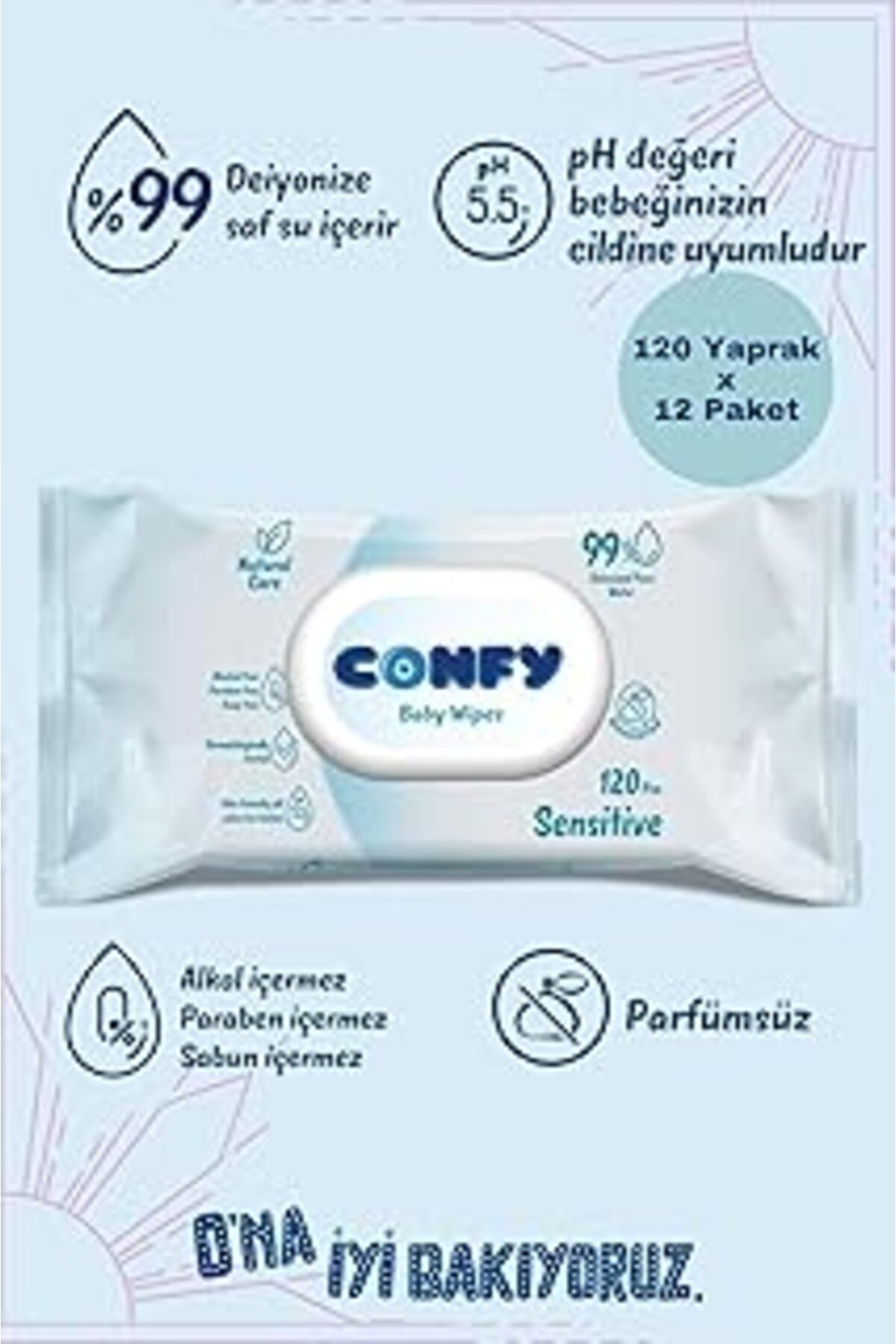 ebadi Confy Natural Care Sensitive Islak Mendil 1440 Yaprak (12 X 120 Adet)