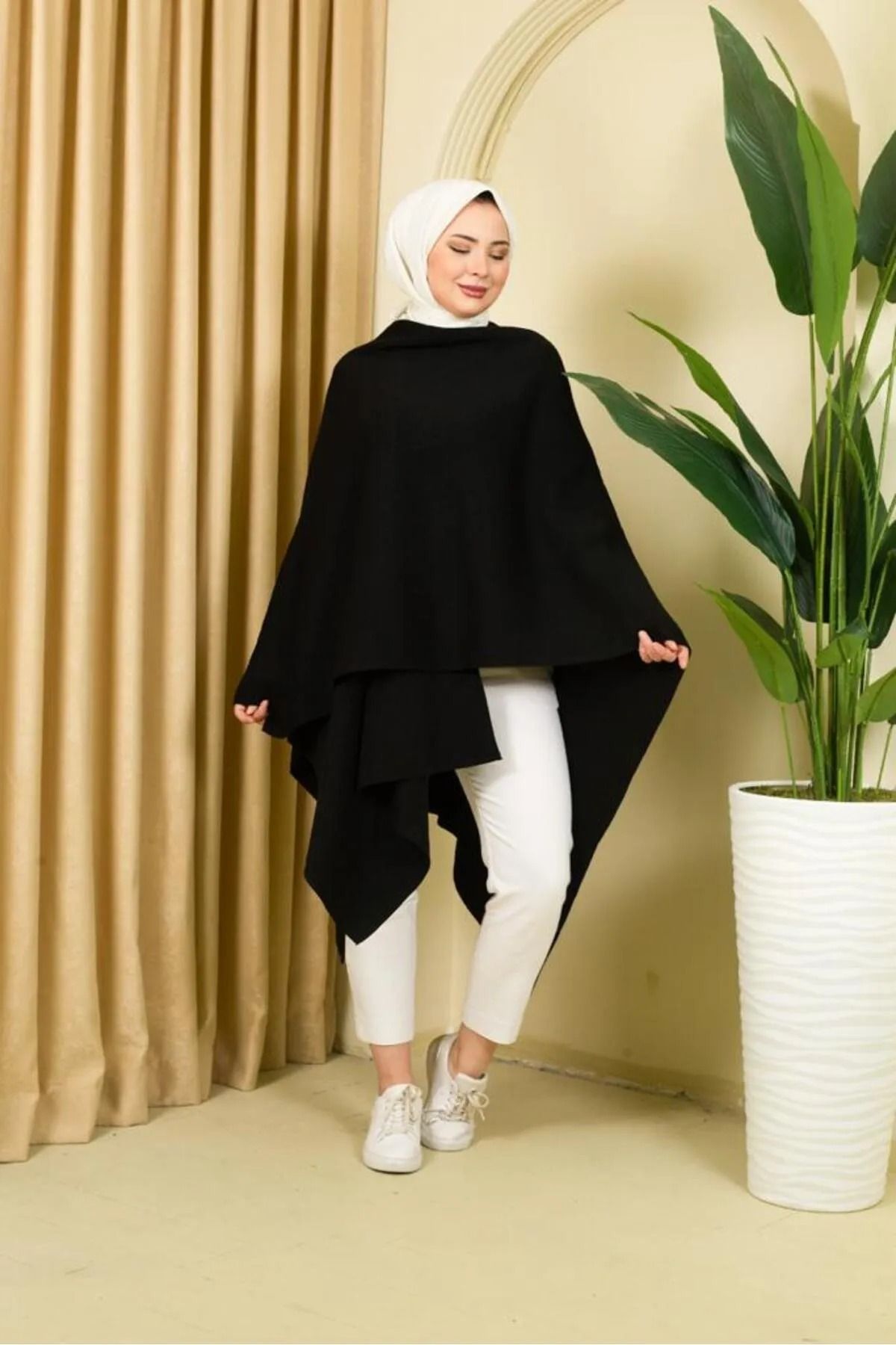 02Lady Fashion kadın düz renk şal panço