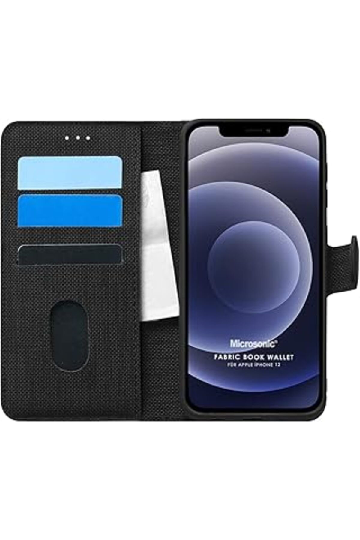 NZM TİCARET Iphone 12 Için Kılıf Fabric Book Wallet Siyah [Iphone 12 Ile Uyumlu Kılıf - Siyah]