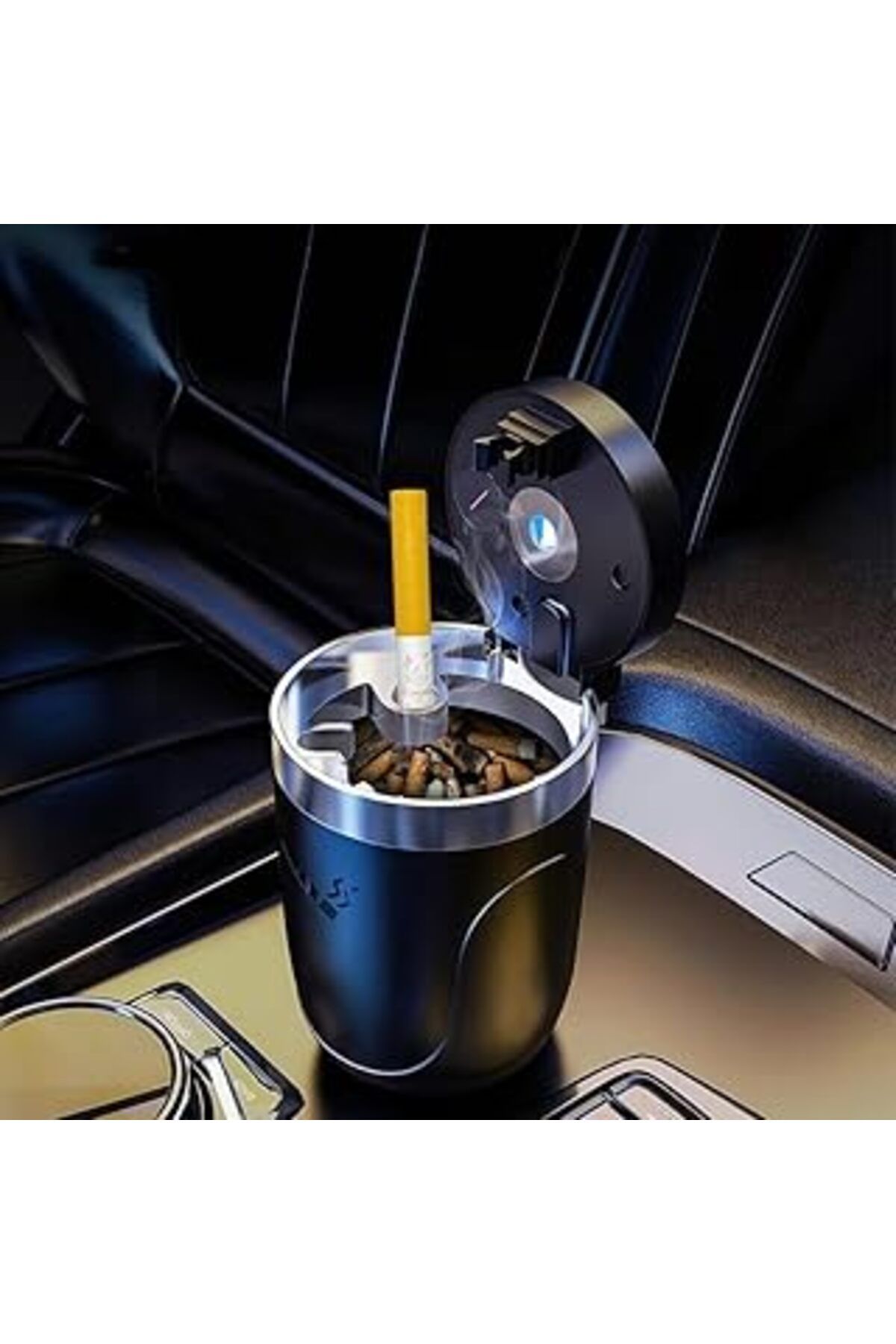 NZM TİCARET Coofbe Premium Car Ashtray Led Işıklı Taşınabilir Kapaklı Araba Küllük Kül Tablası Yıkanabilir Küll