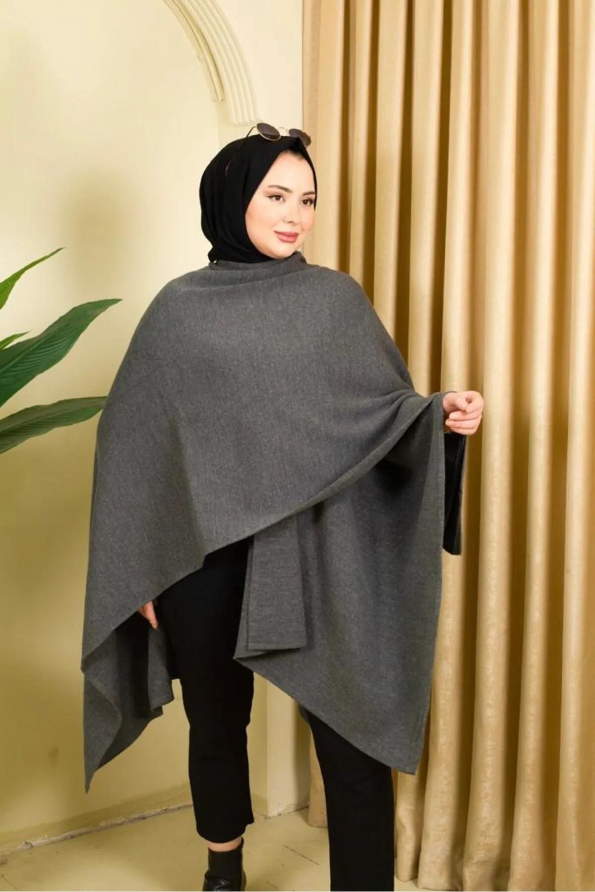02Lady Fashion-معطف شال نسائي بلون سادة 5