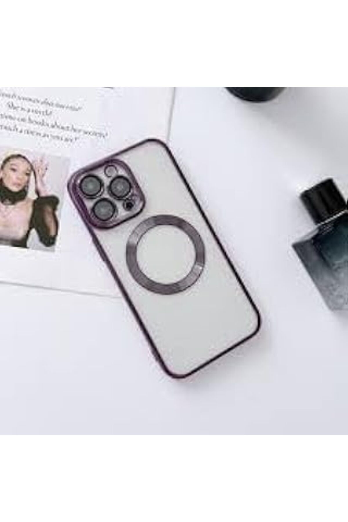 NZM TİCARET Tia Aks Iphone 14 Pro Uyumlu Lens Korumalı Lazer Kılıf Mor