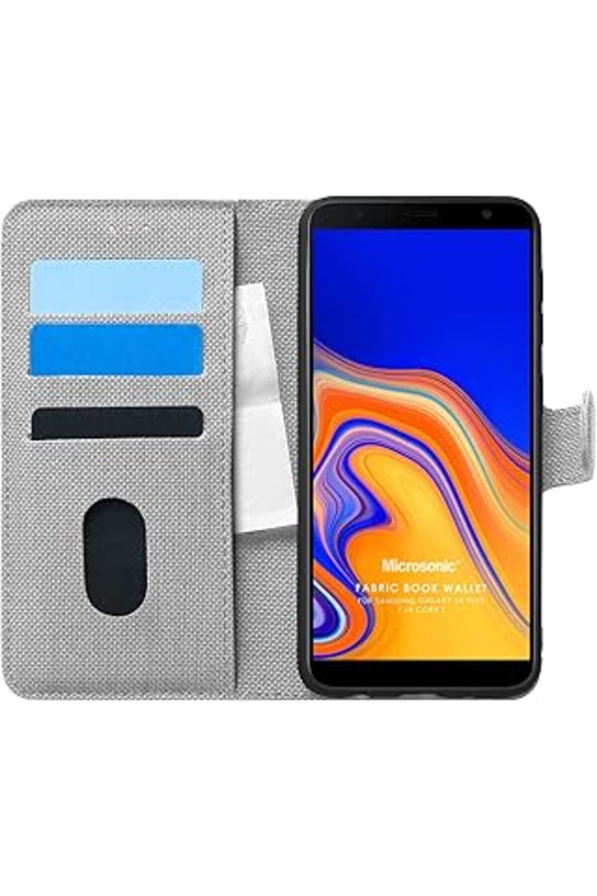 NZM TİCARET Galaxy J4 Core Için Kılıf Fabric Book Wallet Gri [Galaxy J4 Core Ile Uyumlu Kılı