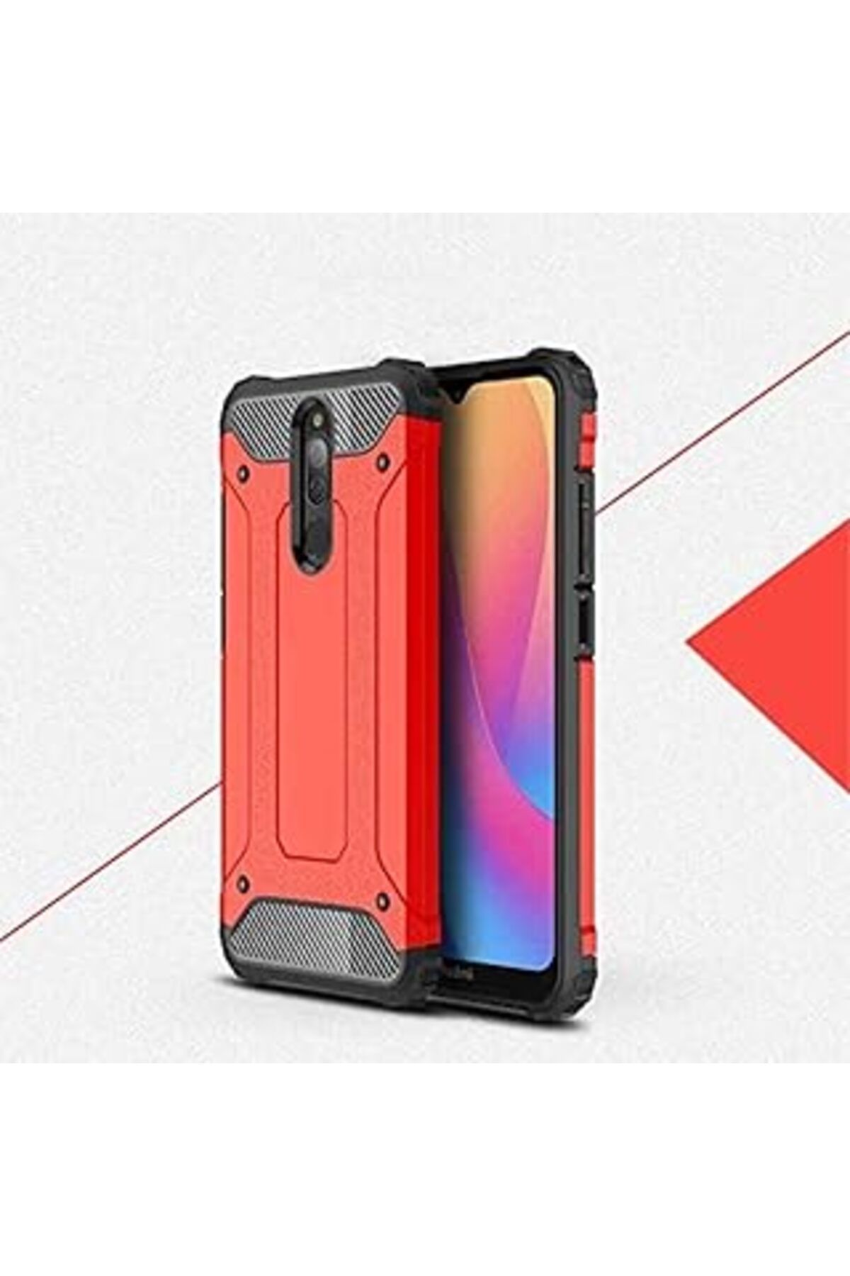 NZM TİCARET Mi Redmi 8 Ile Uyumlu Kılıf Crash Zırh Tipi Koruyucu Çift Katmanlı Silikon Kapak,Kırm