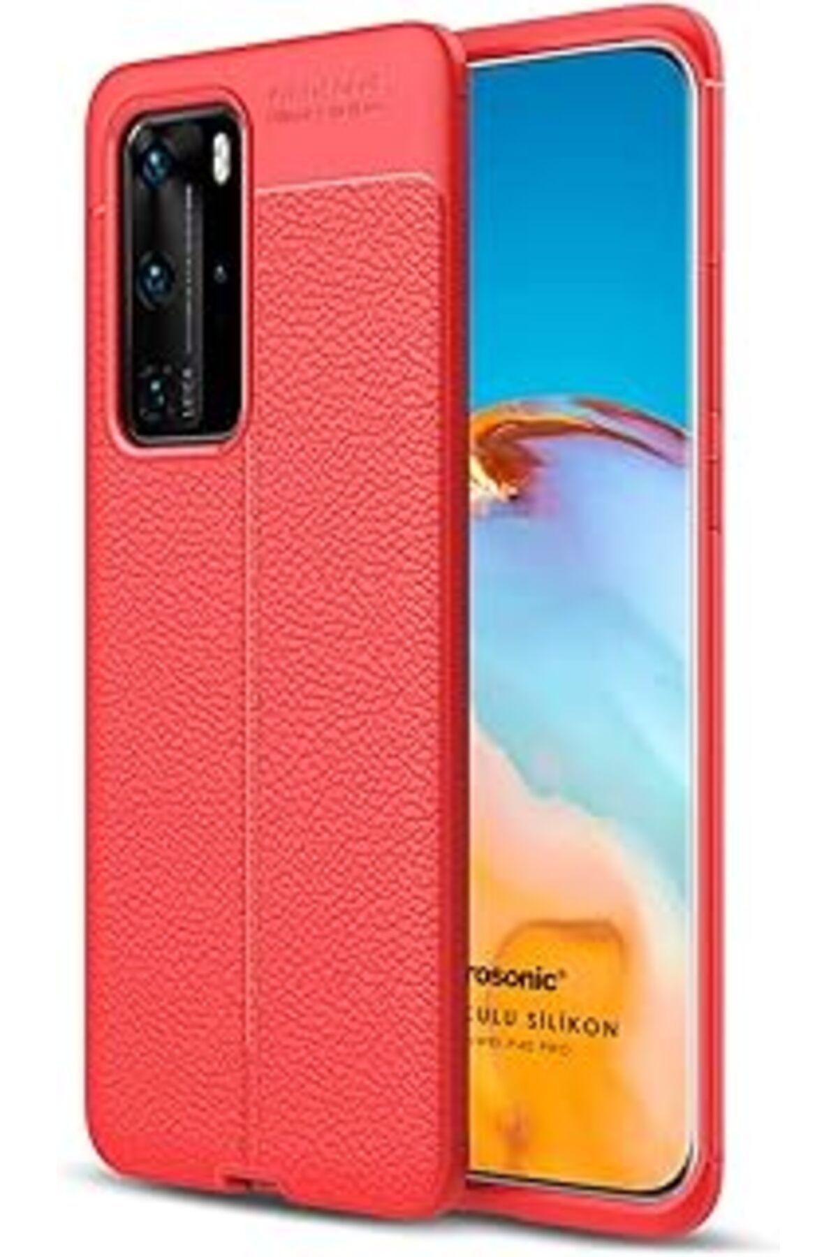 feifei Huawei P40 Pro Için Kılıf Deri Dokulu Silikon Kırmızı [P40 Pro Ile Uyumlu Kılıf - Kırmız