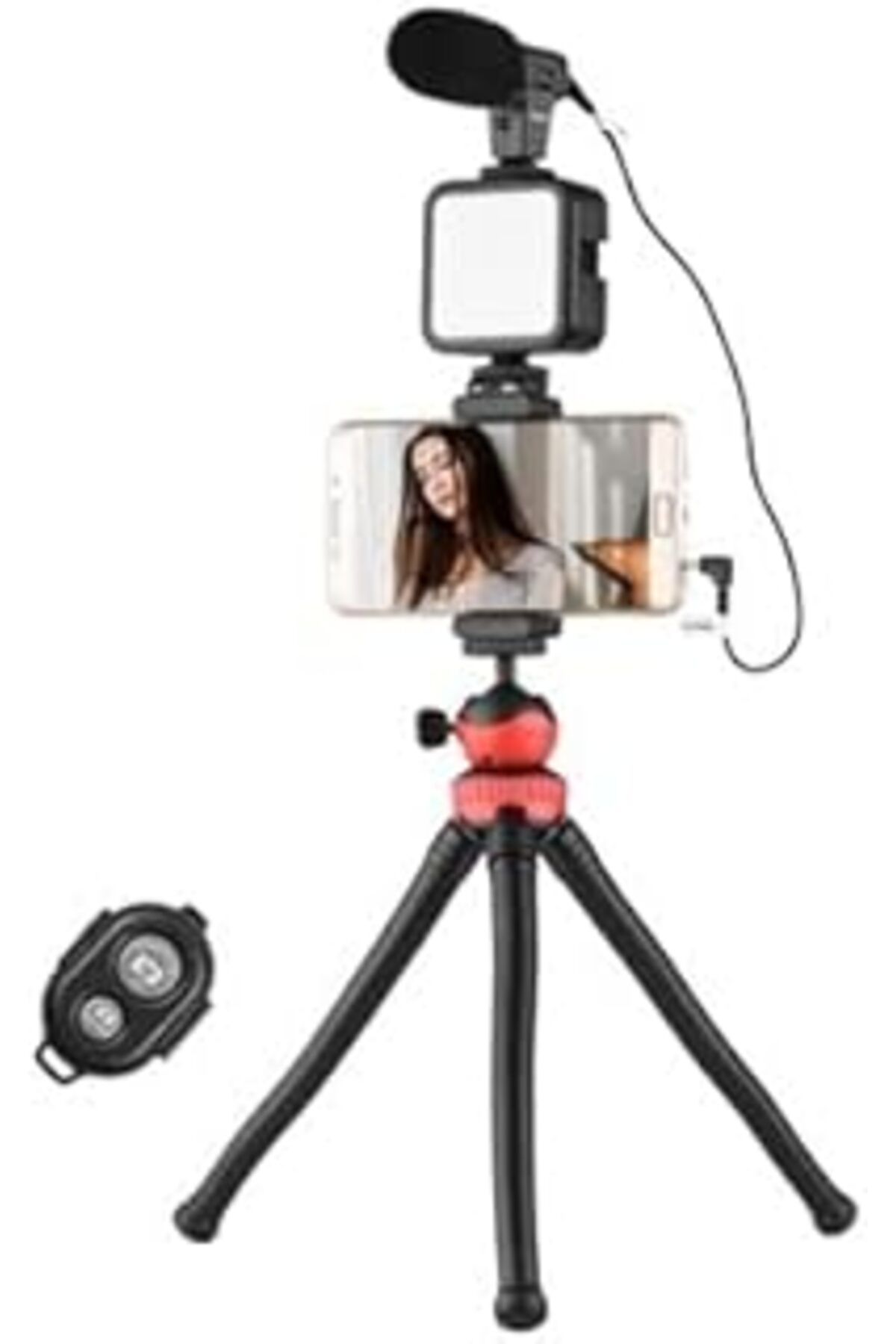 NZM TİCARET Esnek Tripod Stüdyo Işıklı Mikrofonlu Telefon Kamera Uyumlu Video Canlı Yayın Vlog Kiti