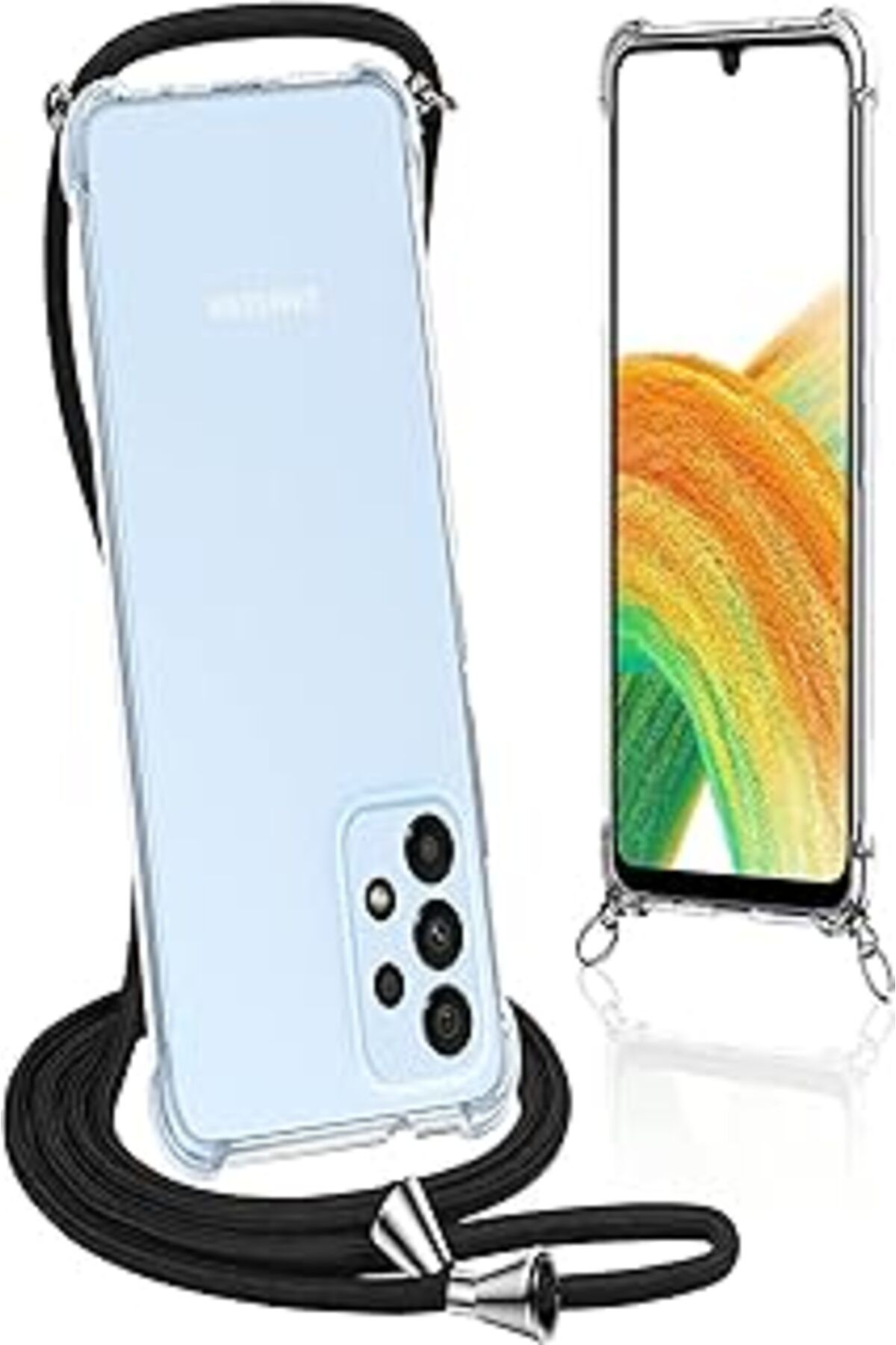 MAGNESİA Teknom (Tknonm1190) Kılıf Boyun Omuz Askılı Ipli Şeffaf Silikon Siyah Galaxy A23 Ile Uyu