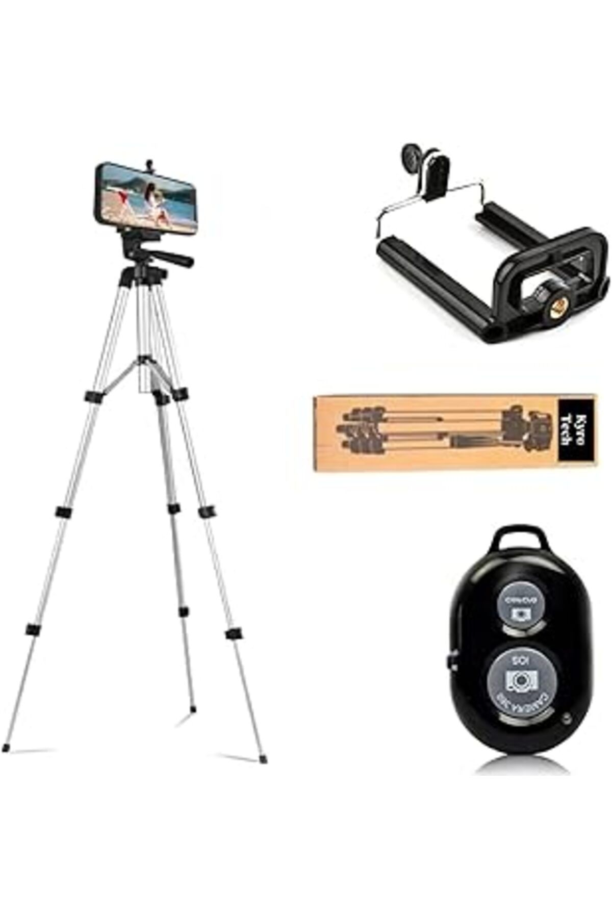 NZM TİCARET Kyrotech Bluetooth Kumandalı Tripod Profesyonel Telefon Tutuculu Tripod Çanta Hediyeli Kamera Tripo