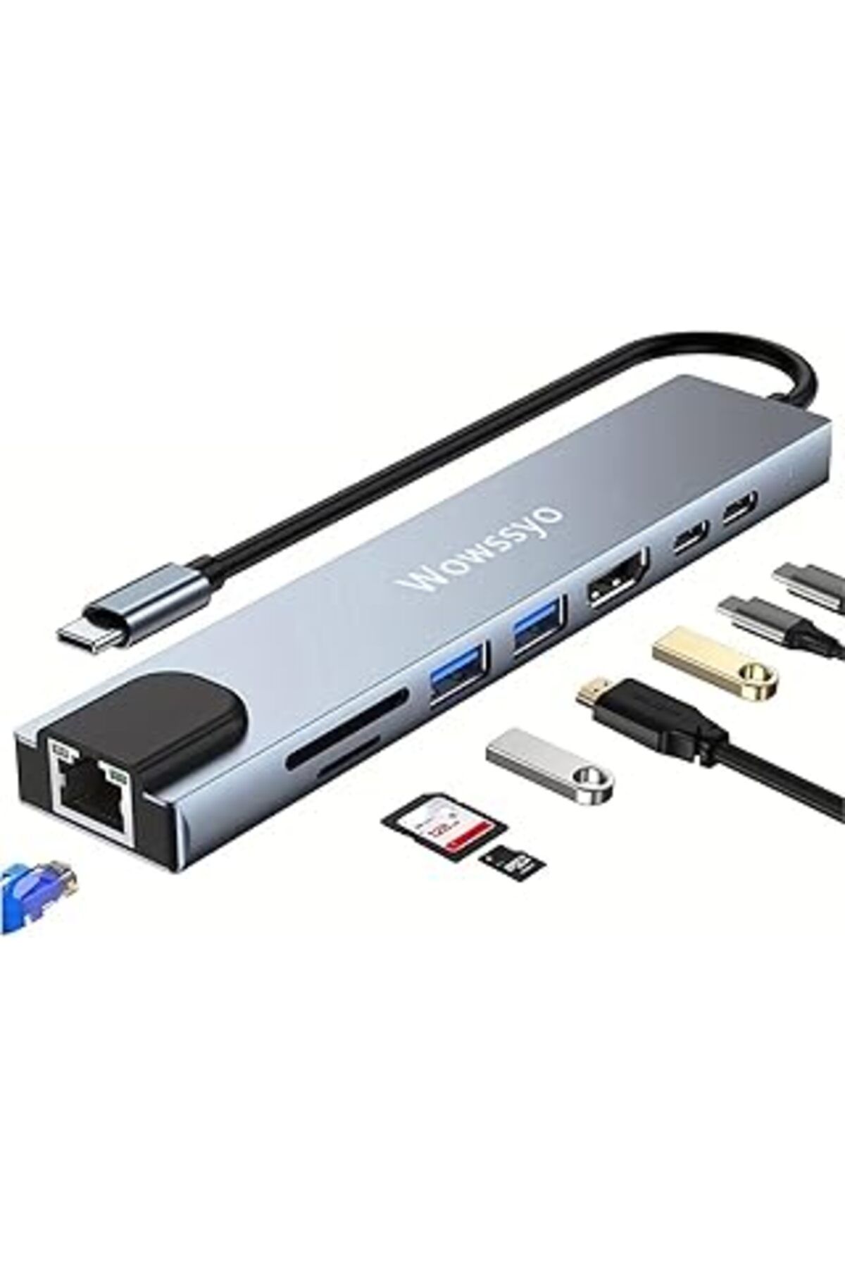 nerede bulurum Wowssyo Usb C Hub 8'I 1 Arada, Macbook Pro/Air Için Alüminyum Usb C Adaptörü, Rj45 Ethernet, 4K Hdm