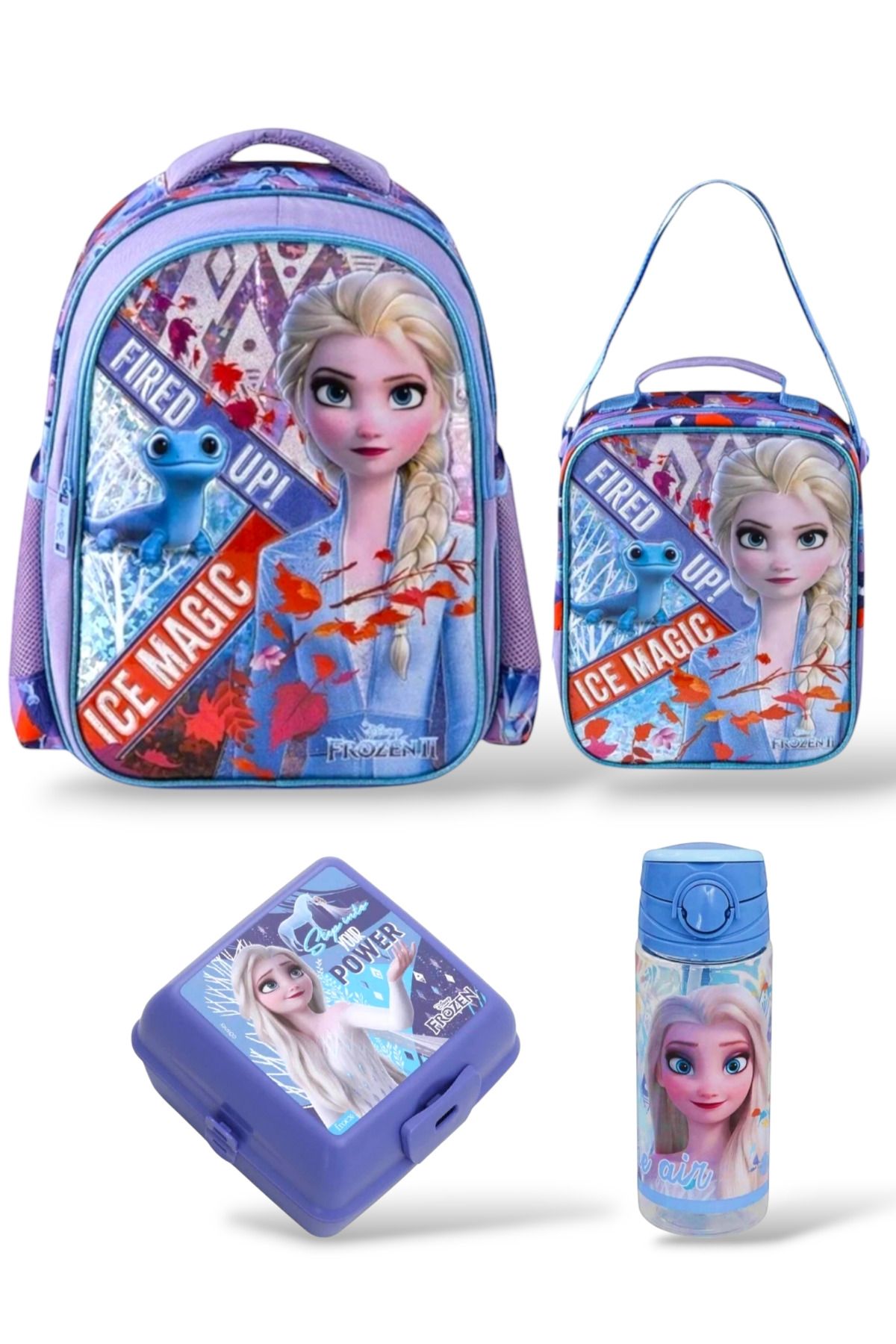 Frozen "LOFT ICE MAGİC" İlkokulu Çantası  Beslenme Çantası 500 ml Matara ve Beslenme Kabı 4 lü Okul Seti